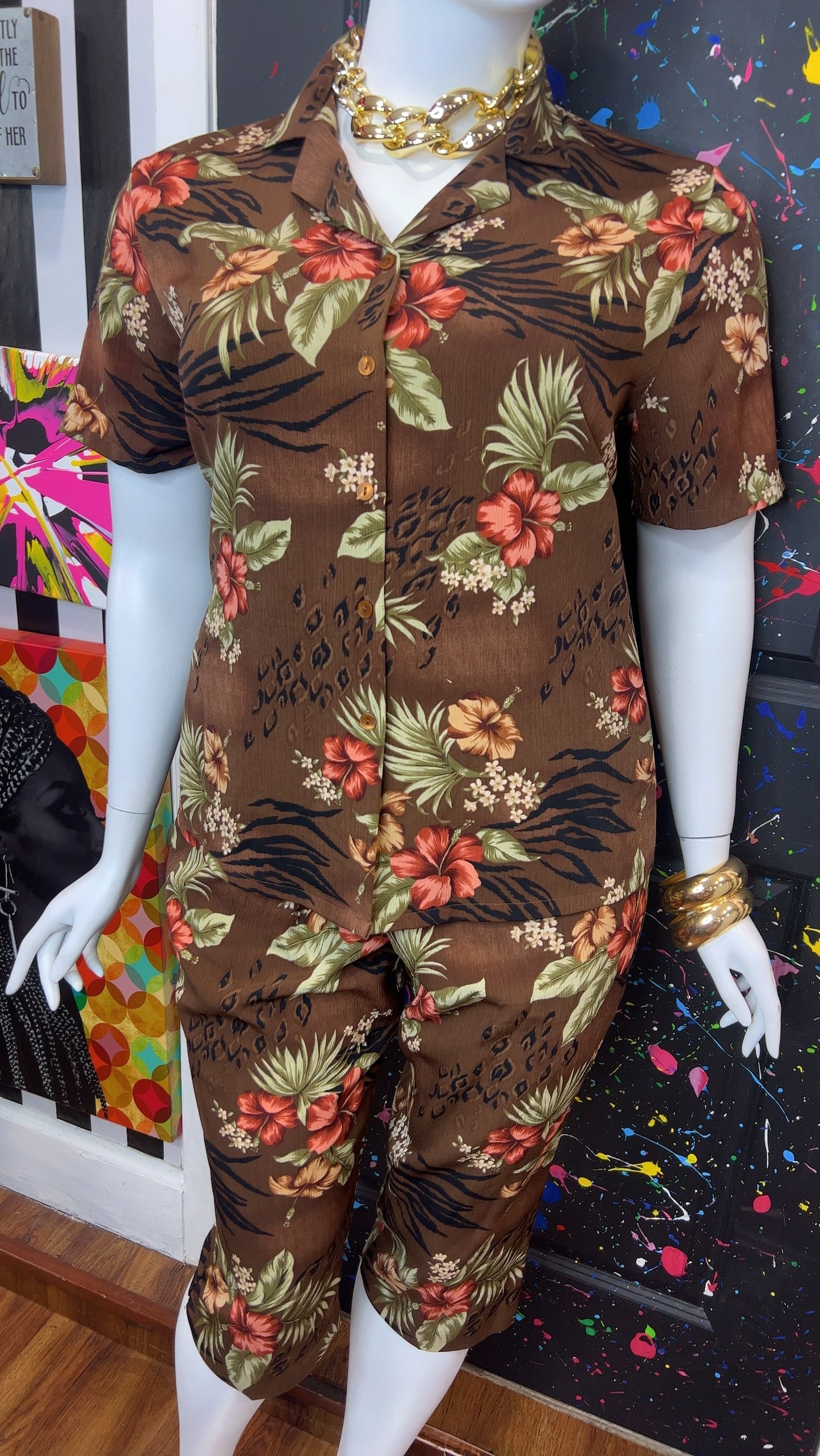 Vintage Brown Floral Capri Set (16)