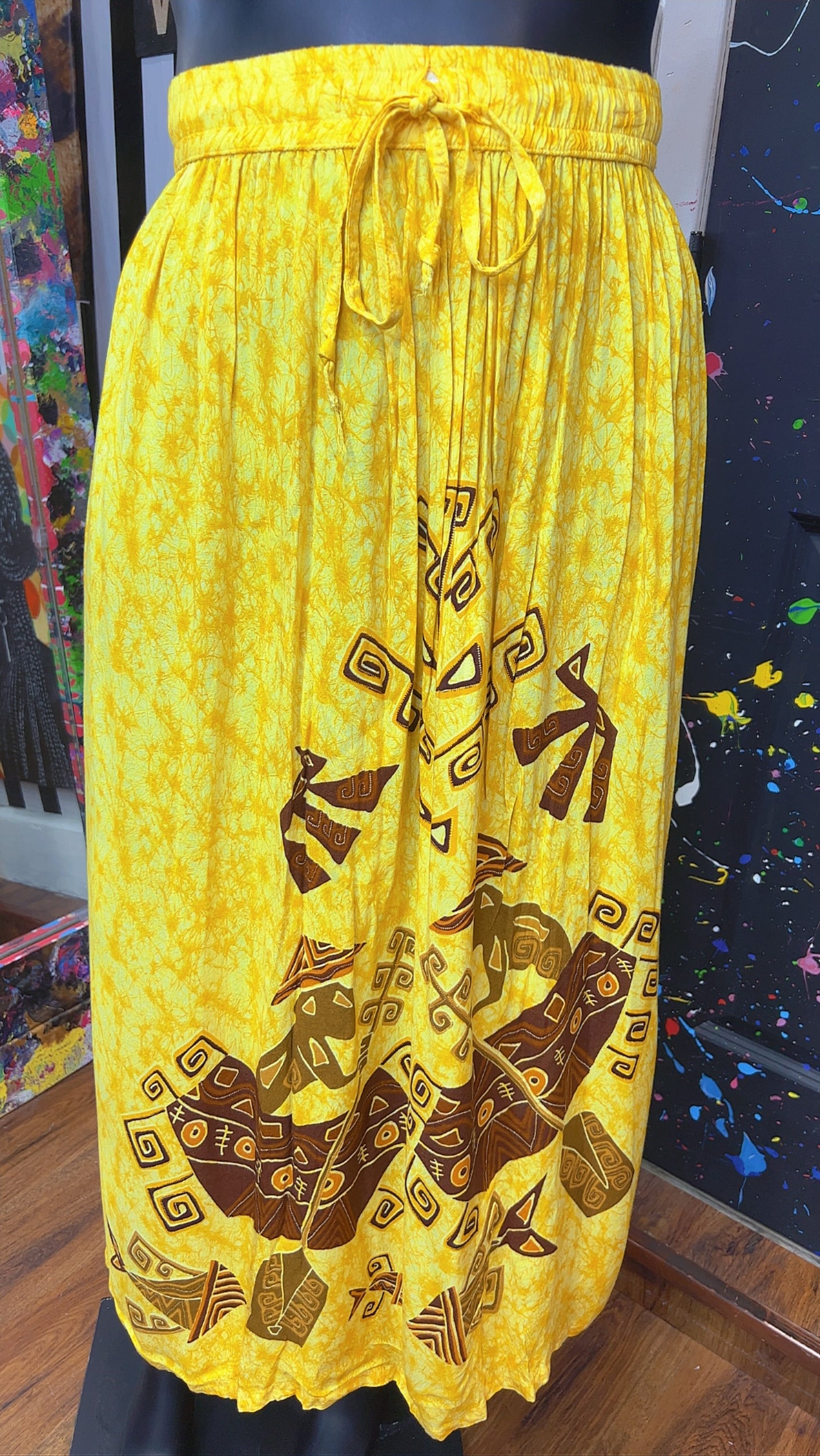 Vintage Rayon Tribal Yellow Skirt Set (18)