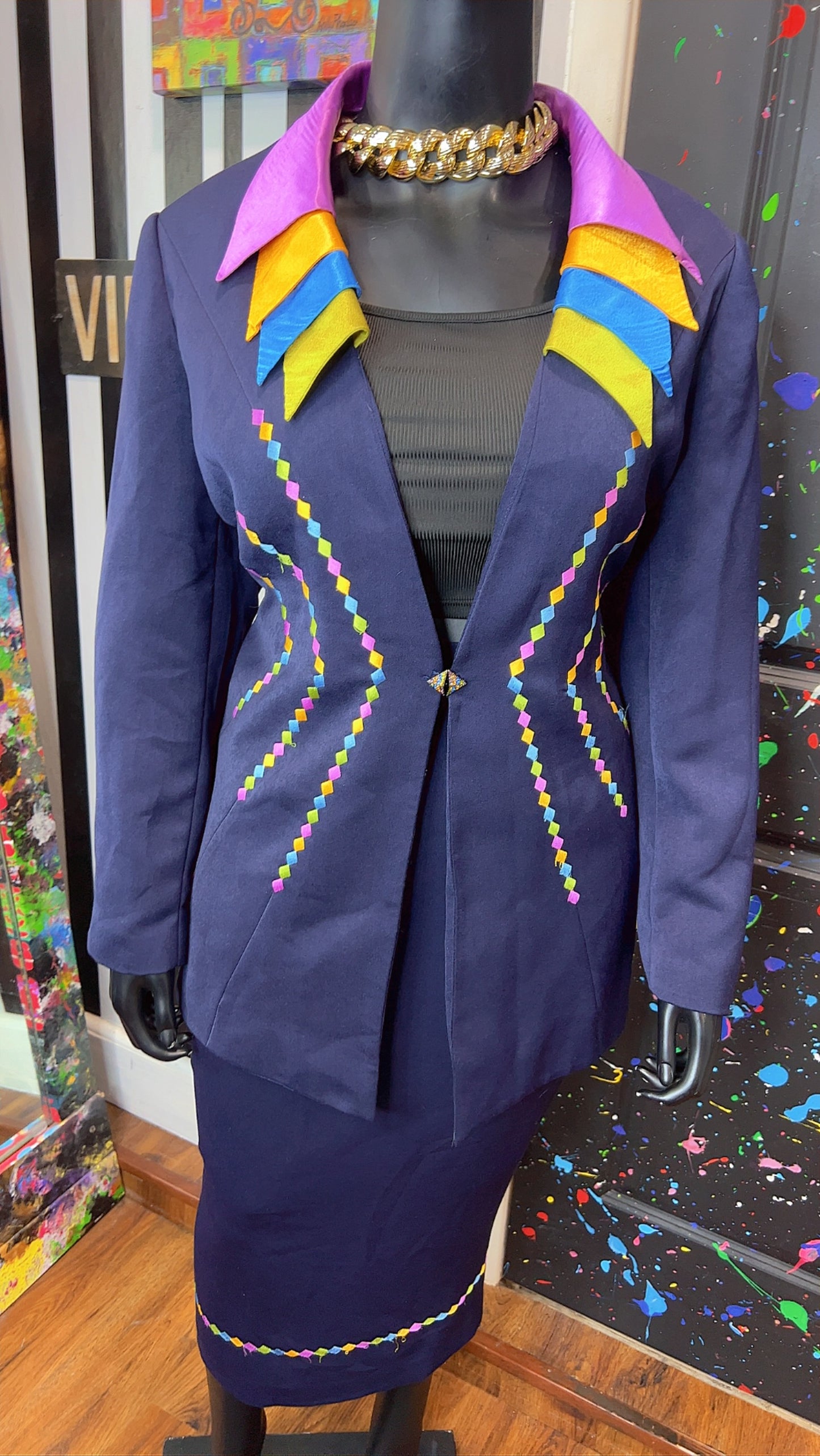 Vintage Rainbow Collar Skirt Suit (20W)