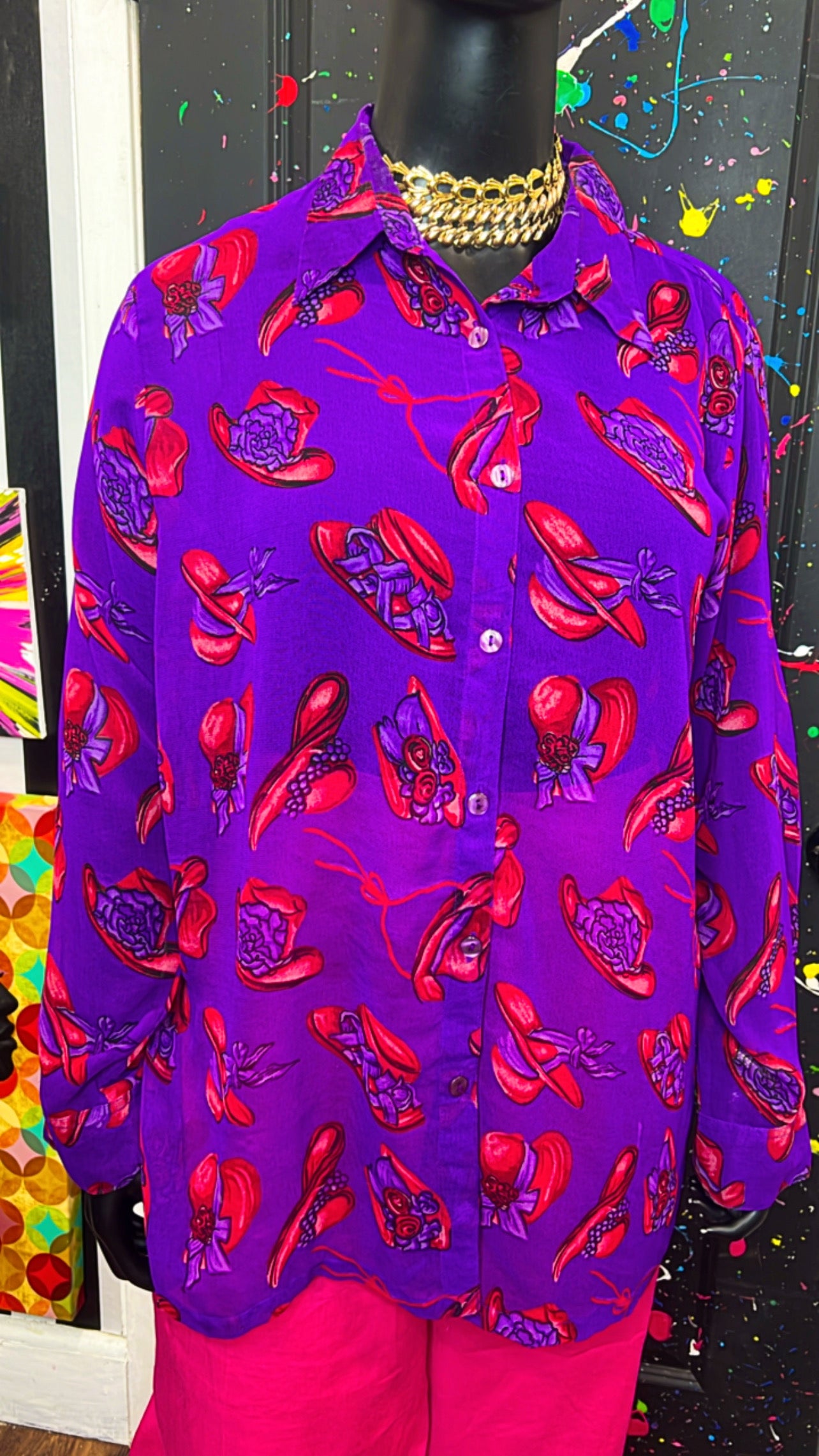 Vintage Red Hat Purple Sheer Blouse (18)