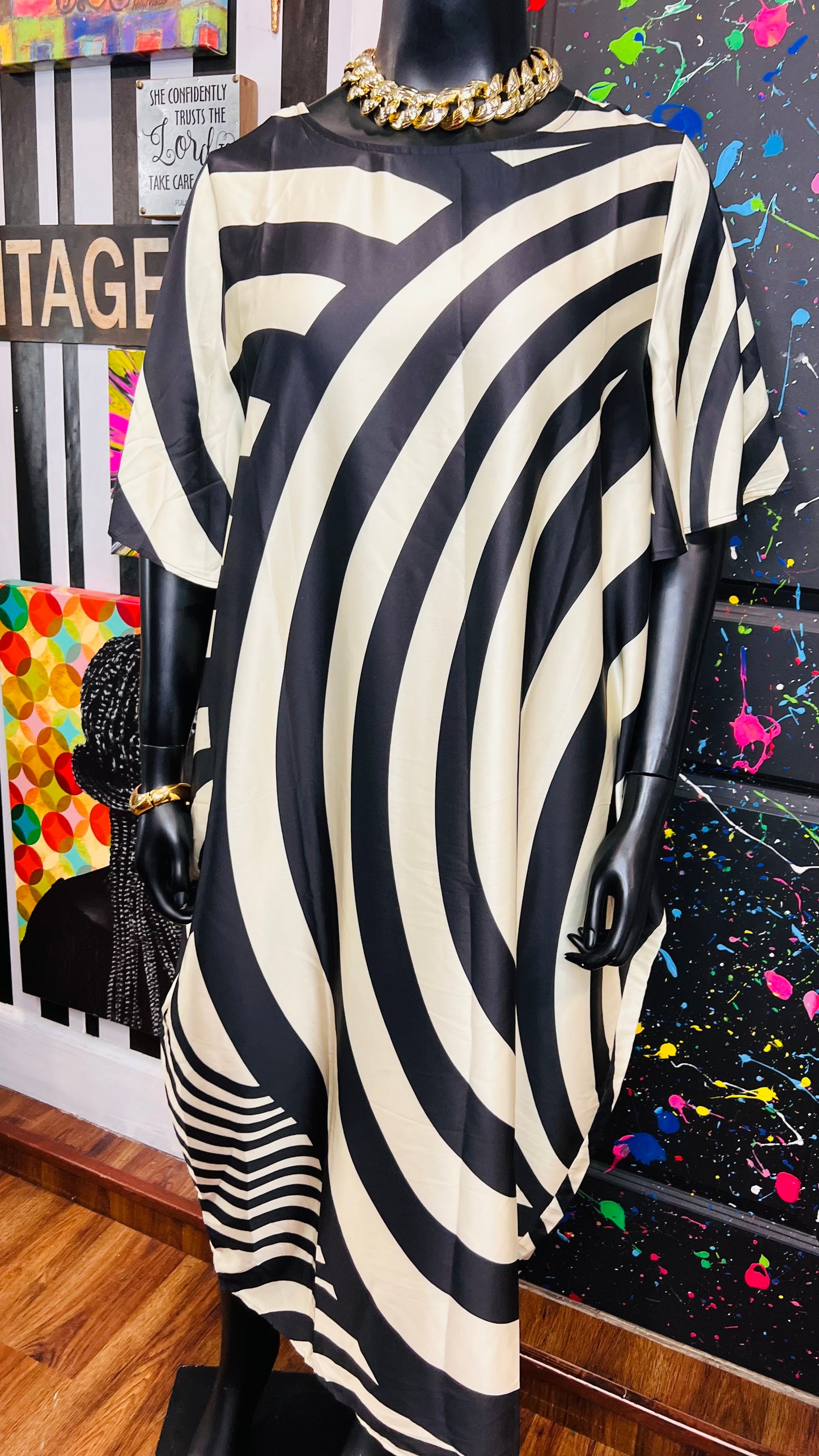 Silk Like Cream & Black Dress (16)