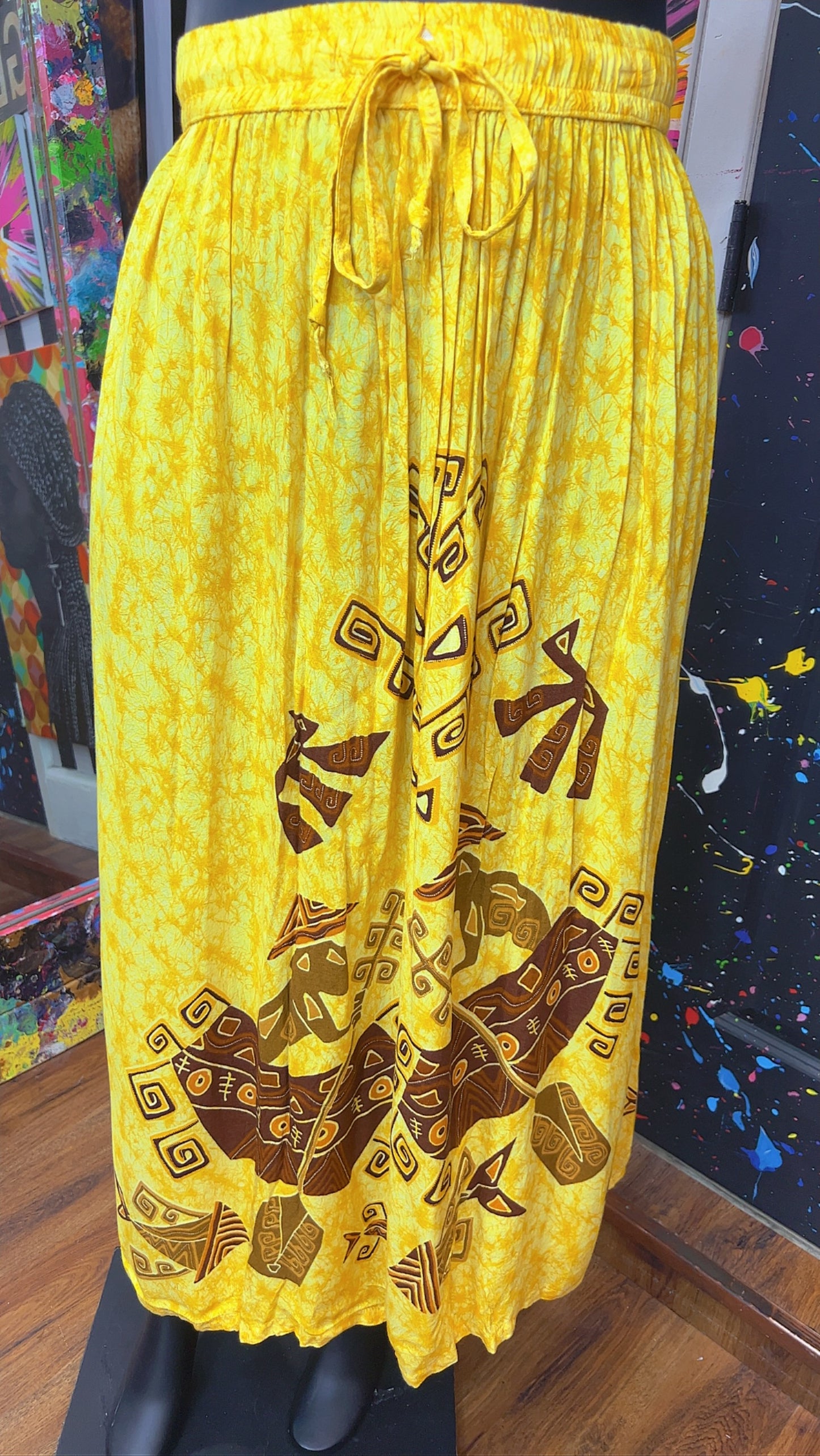 Vintage Rayon Tribal Yellow Skirt Set (18)