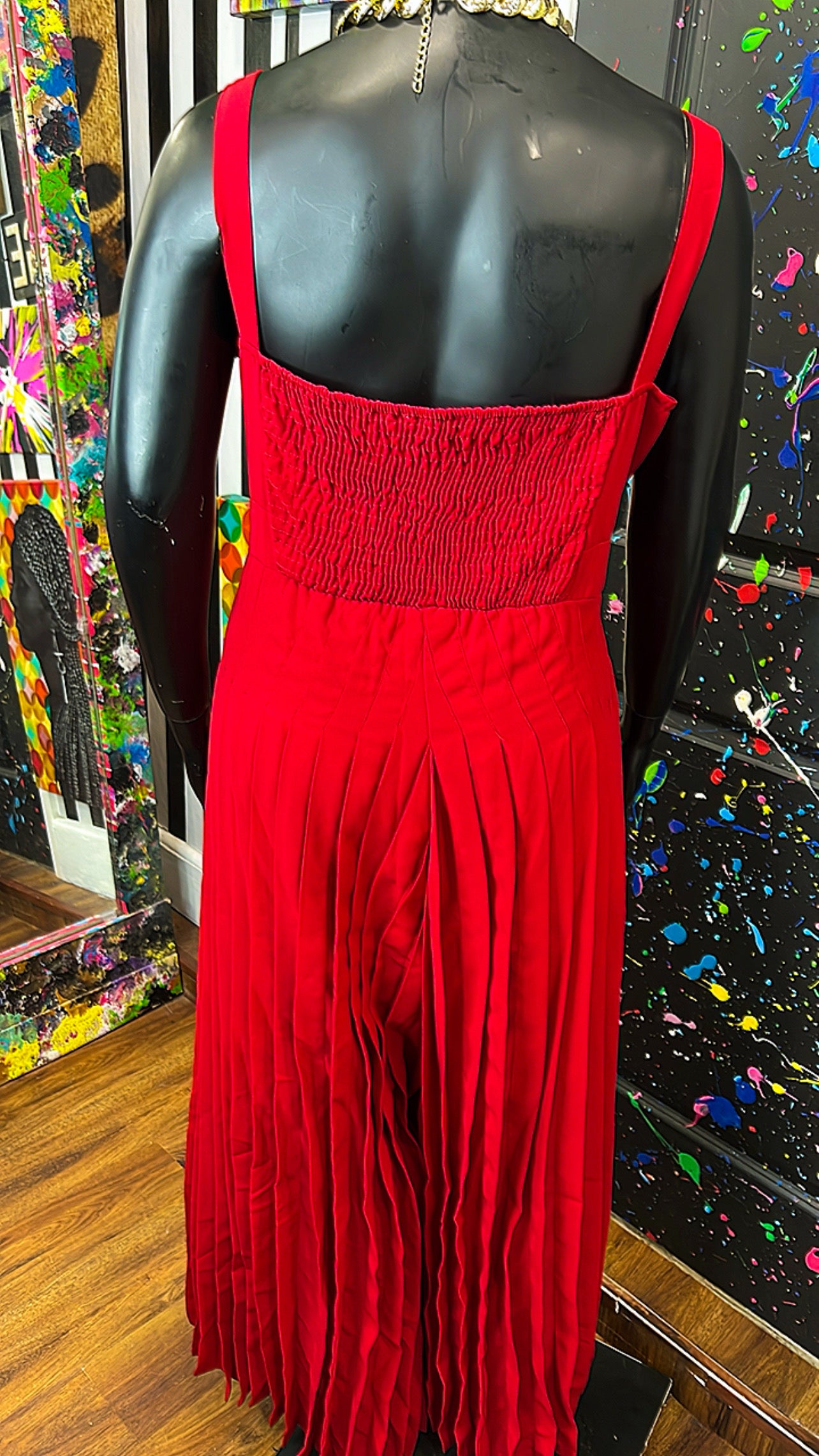 Vintage Red Pleated Pants Jumpsuit (14/16)