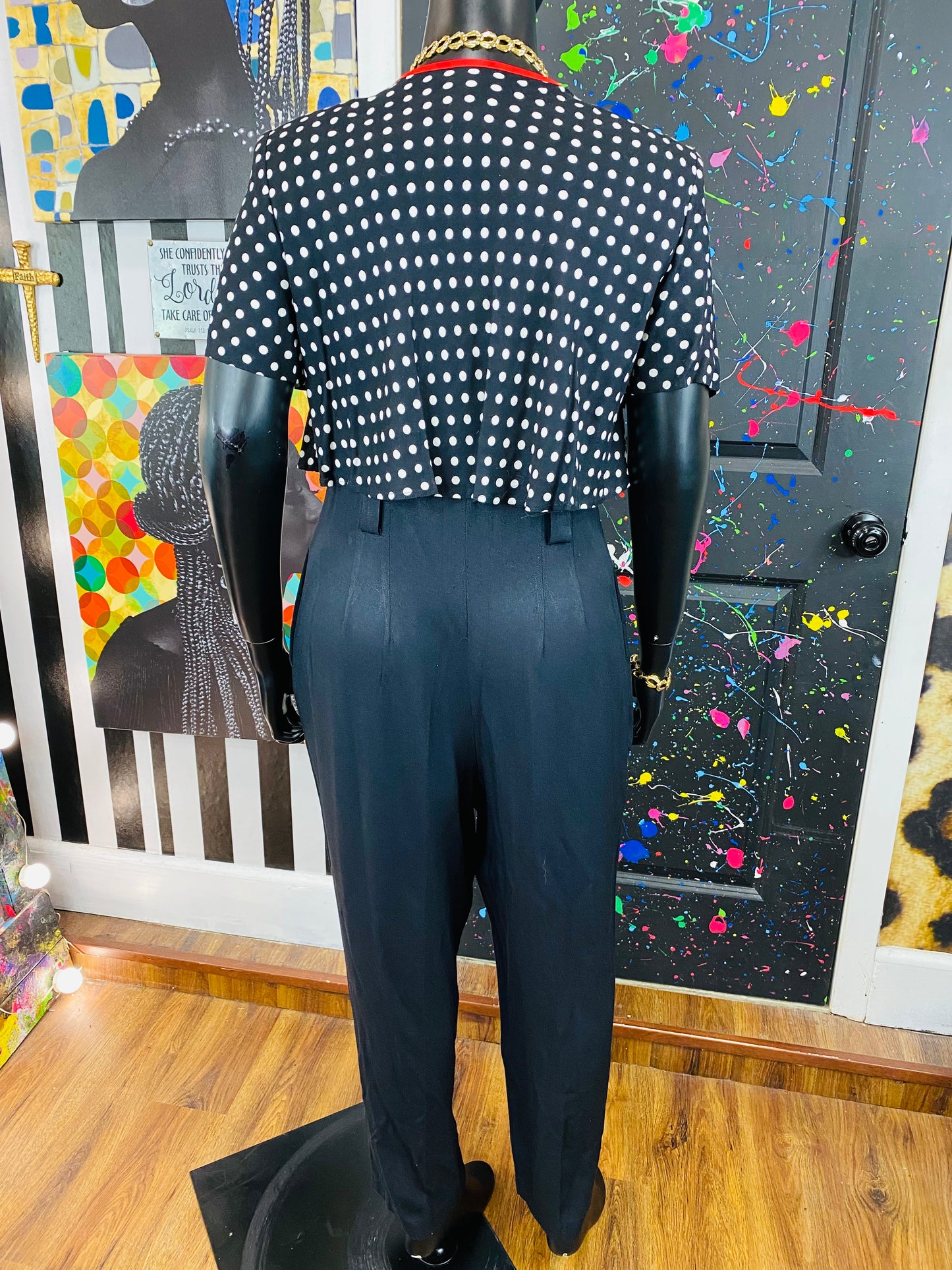 Vintage B&W&Red Menu Jumpsuit