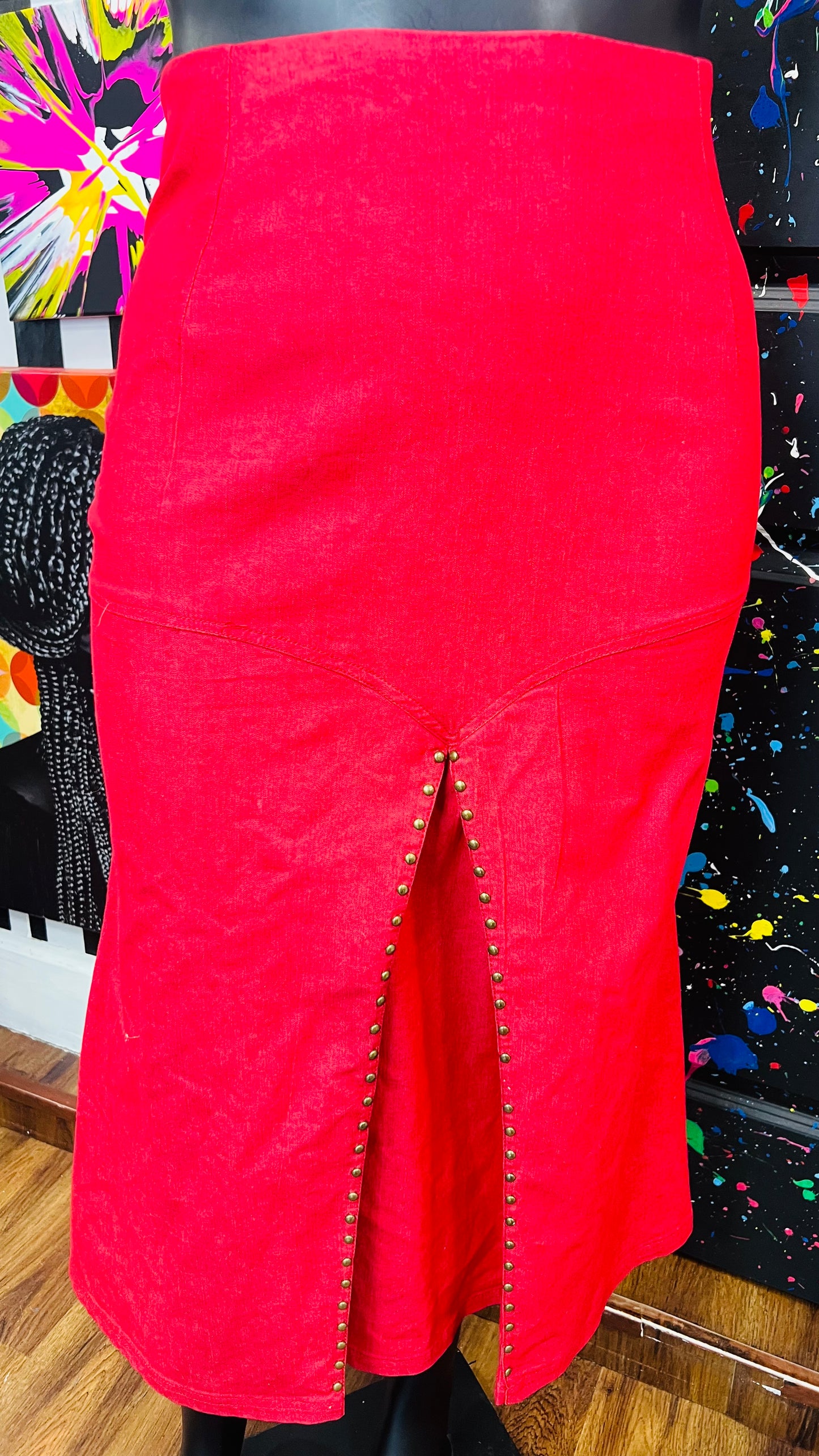 Vintage Y2K Red Denim & Studded Skirt (16W)