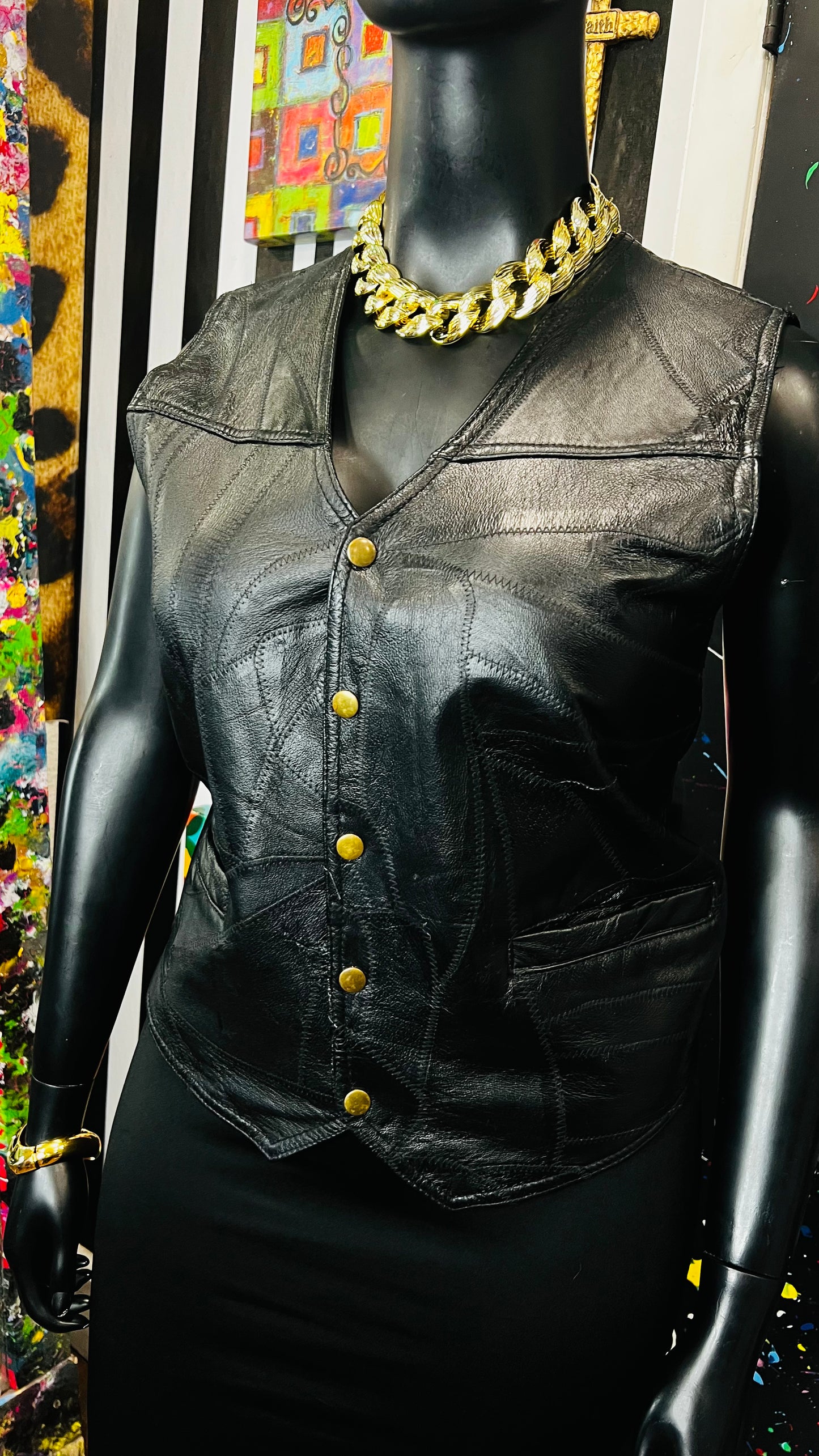 Vintage Genuine Leather Patchwork Vest (14)