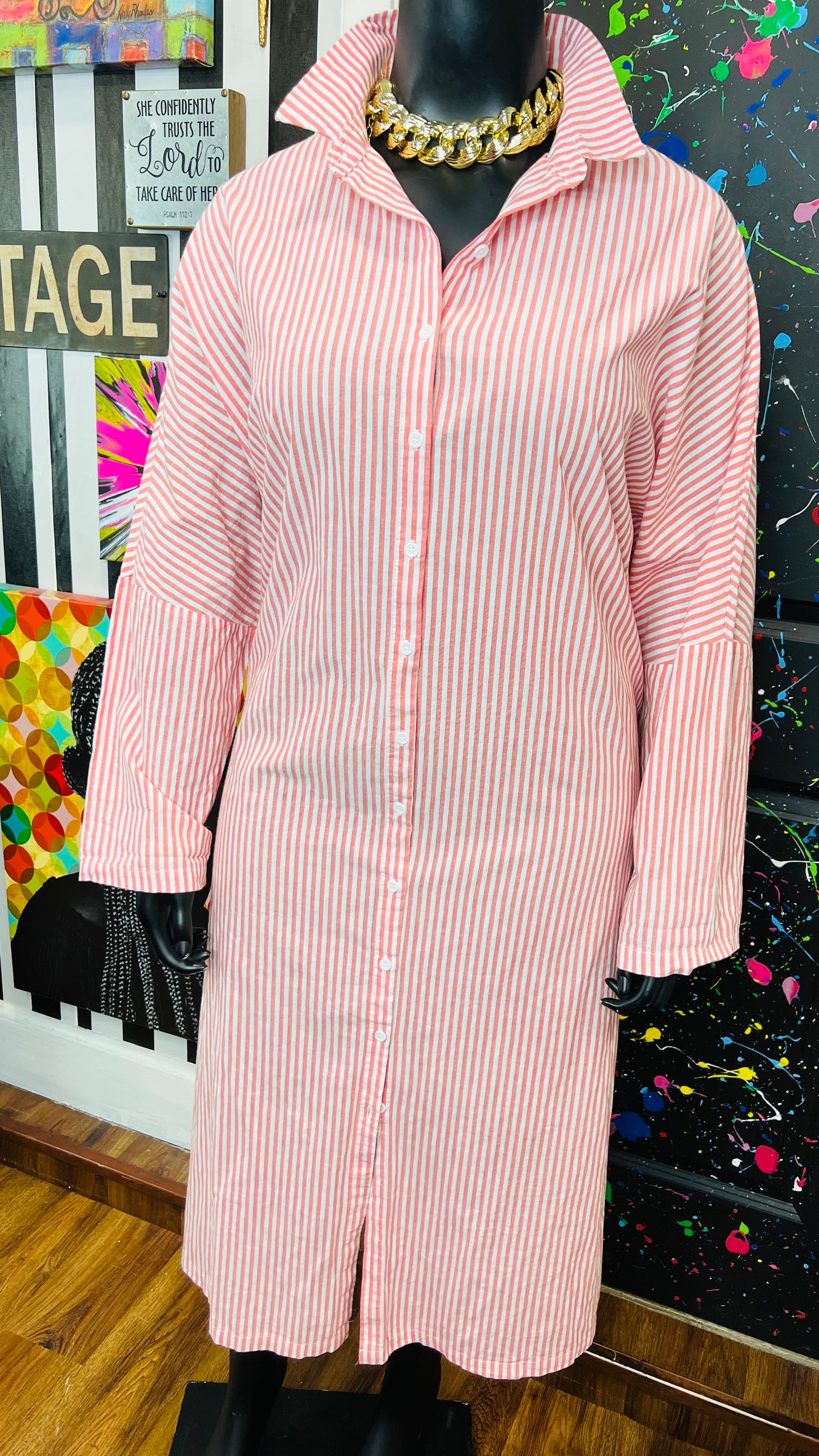 Redish Pink & White Striped Dress/Duster (24)