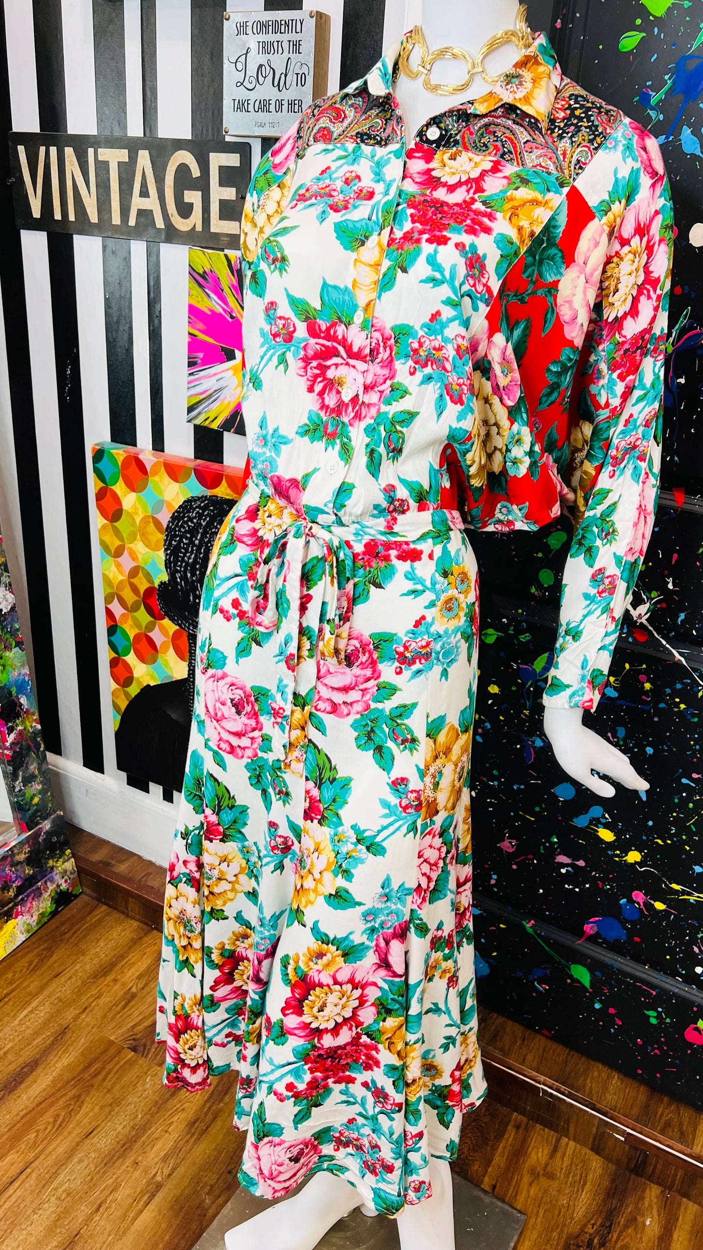 Vintage Carole Little Floral Rayon Dress (14)