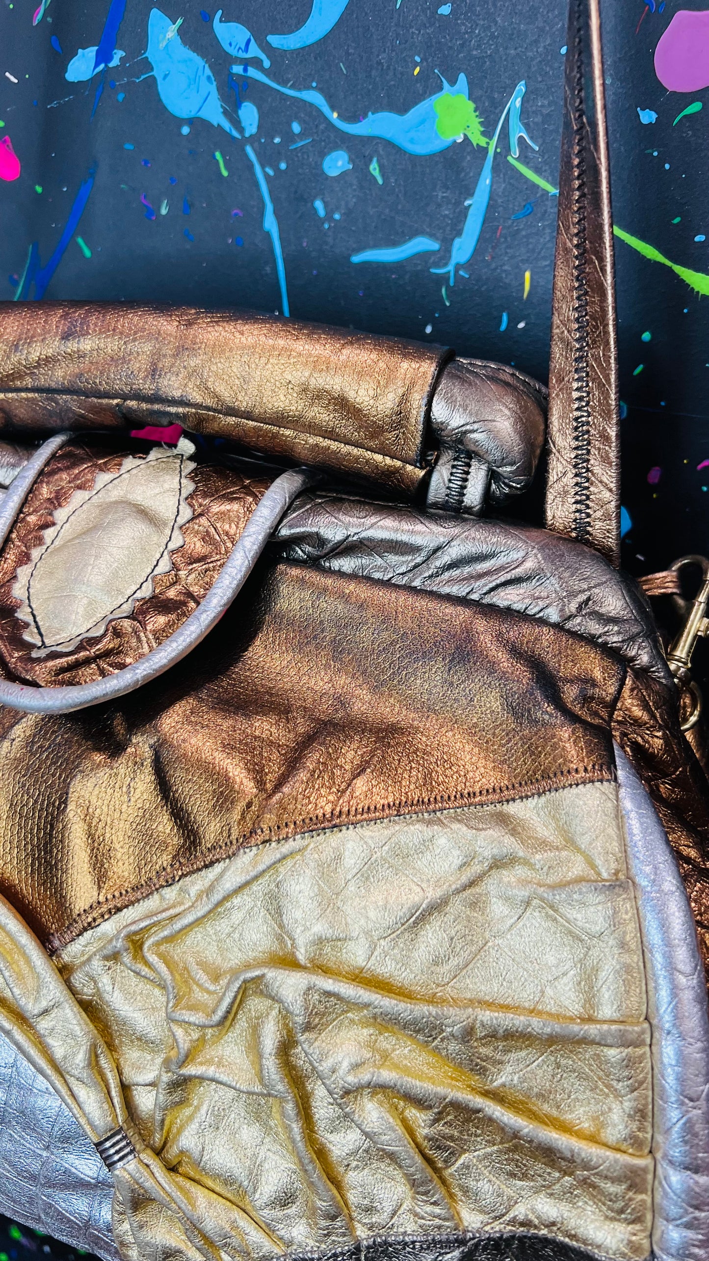 Vintage Genuine Leather Gold & Bronze Bag