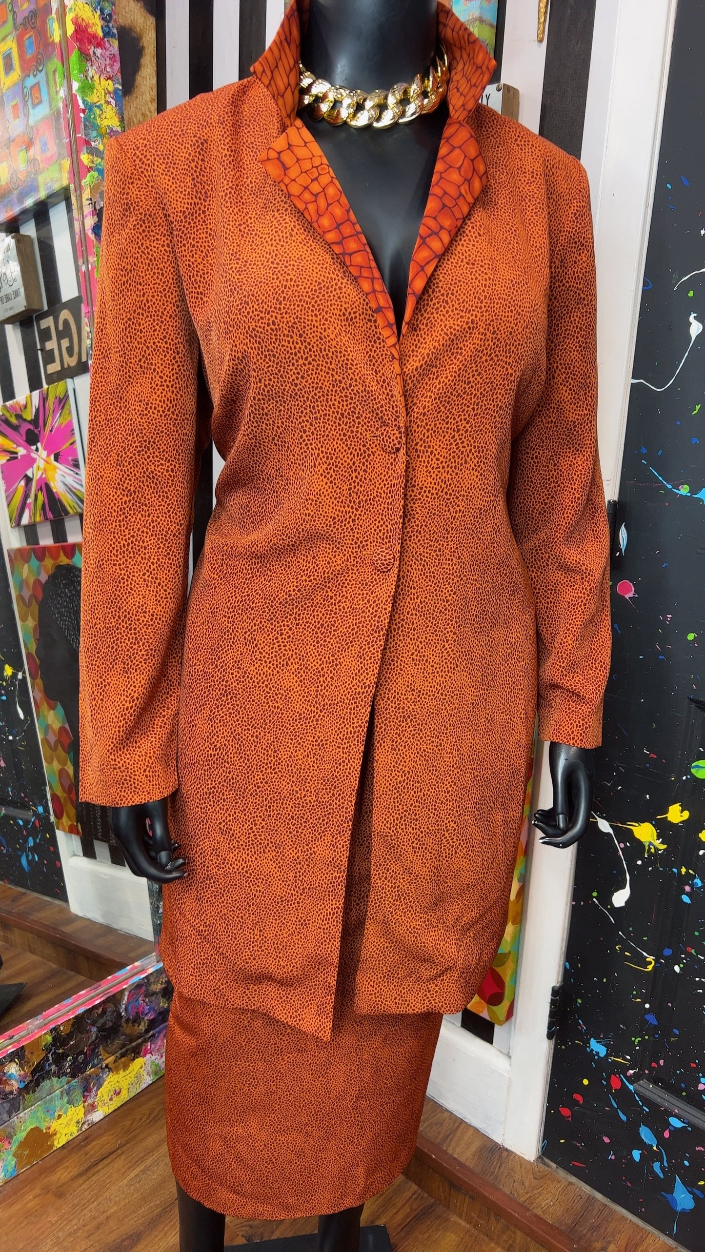 Vintage Animal Print Long Duster & Skirt (22W)