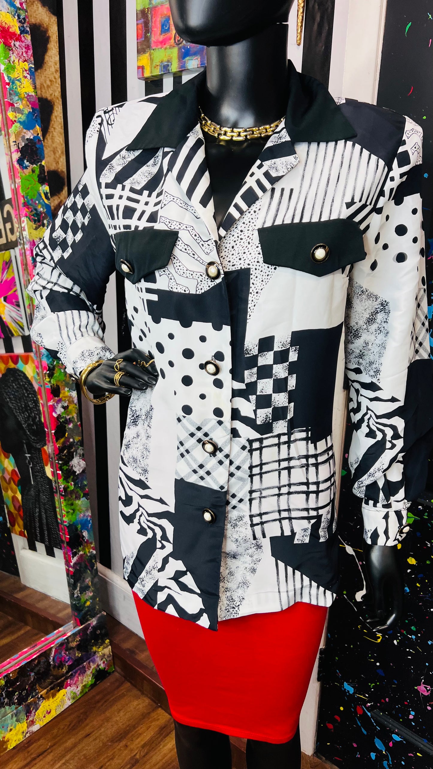 Vintage Black & White Abstract Blouse (14)