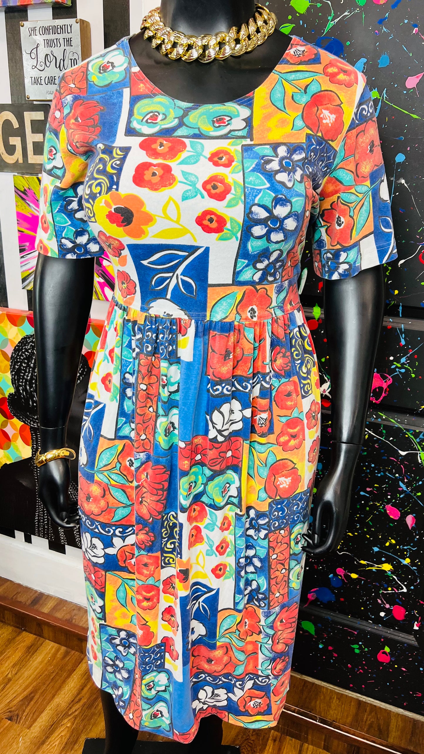Vintage Distressed Floral Cotton Dress (22)