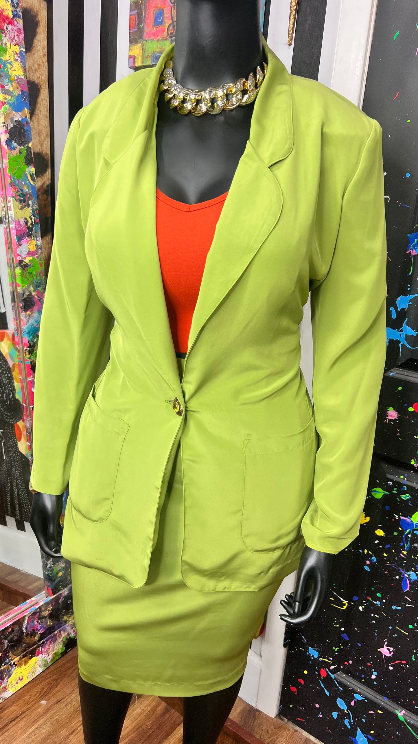Vintage 100% Silk Green Skirt Suit (14)