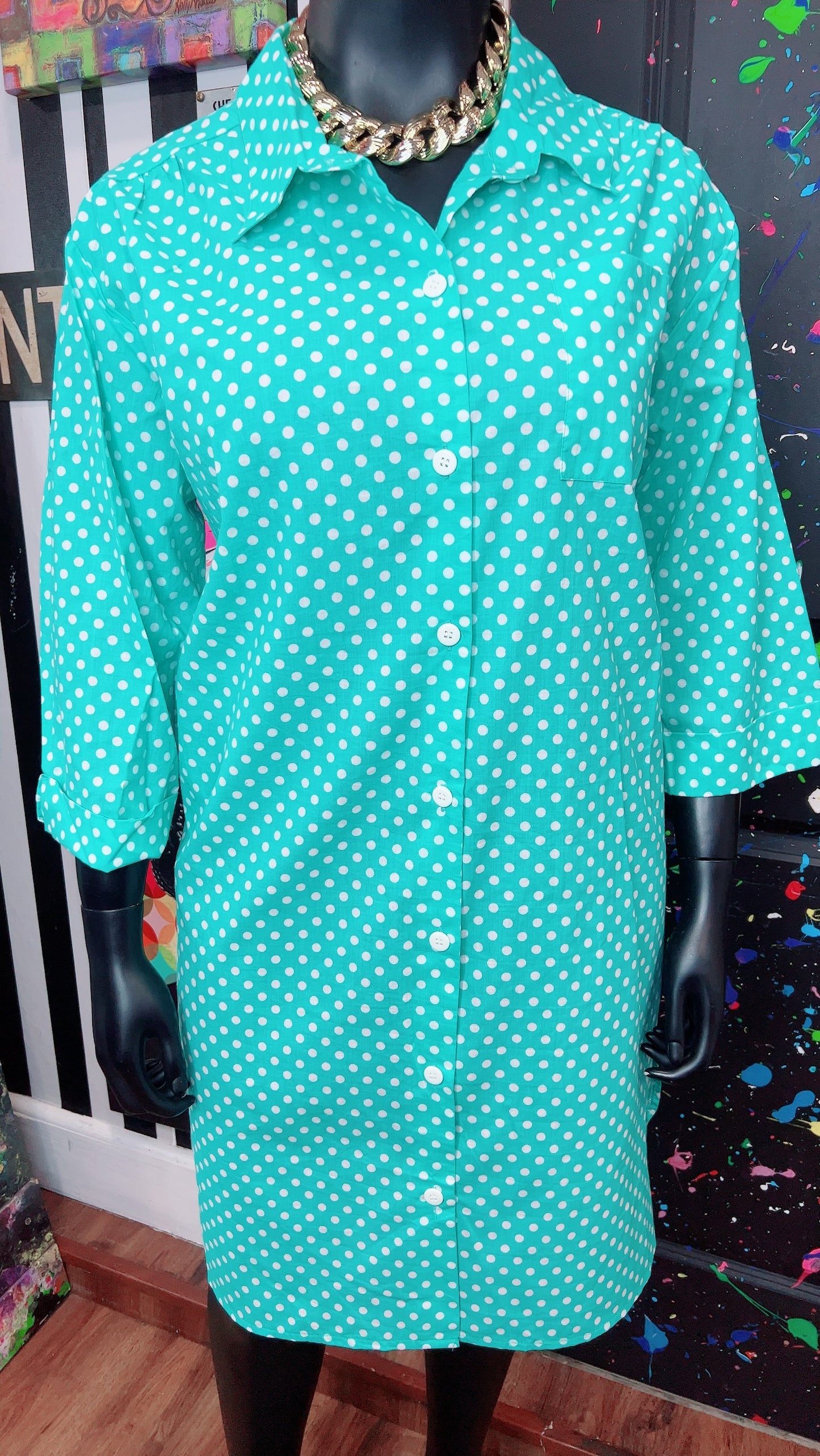 Vintage Blue & White Polka Dot Dress (16)