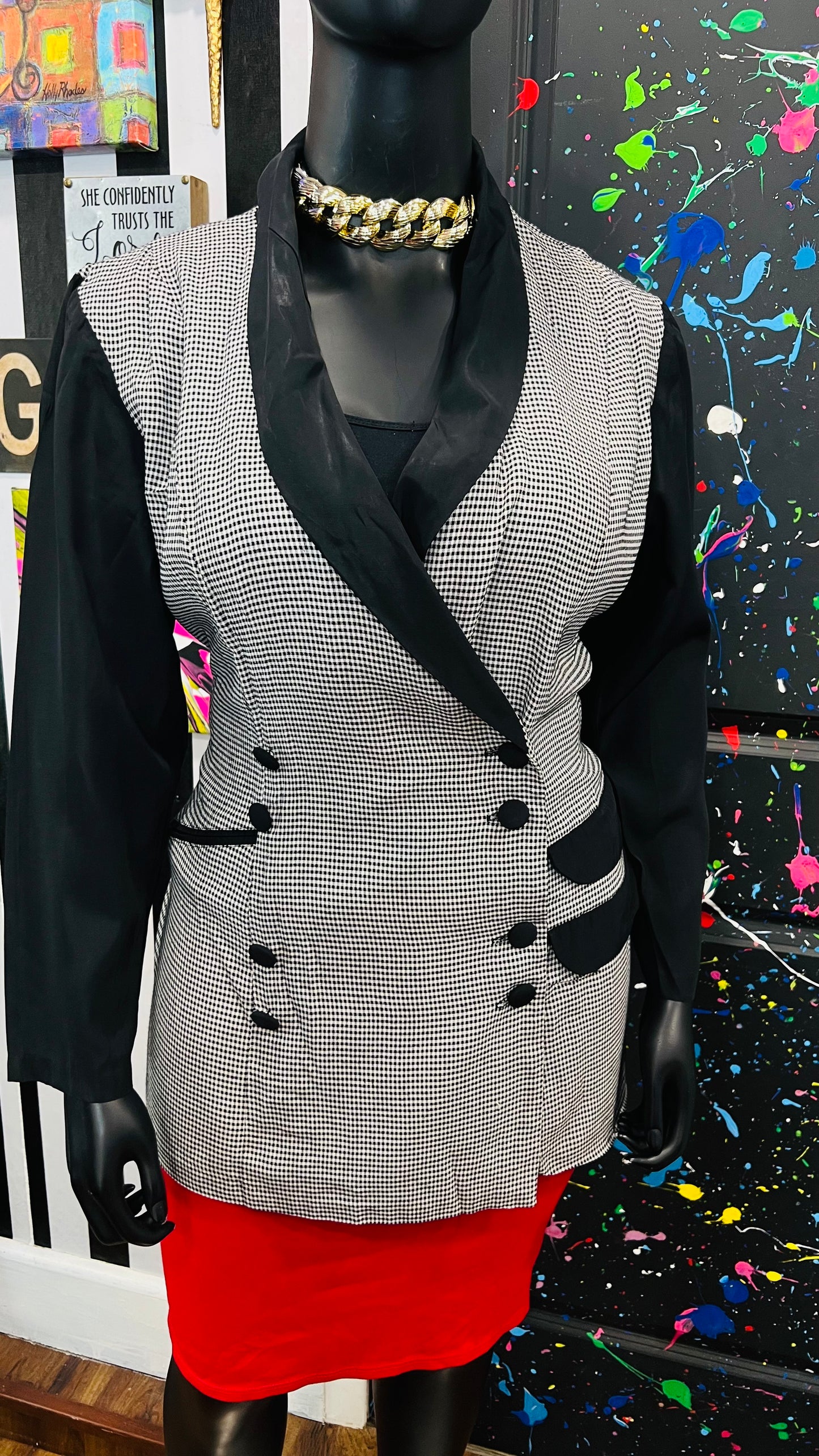 Vintage Houndstooth Black & White Blazer (18W)