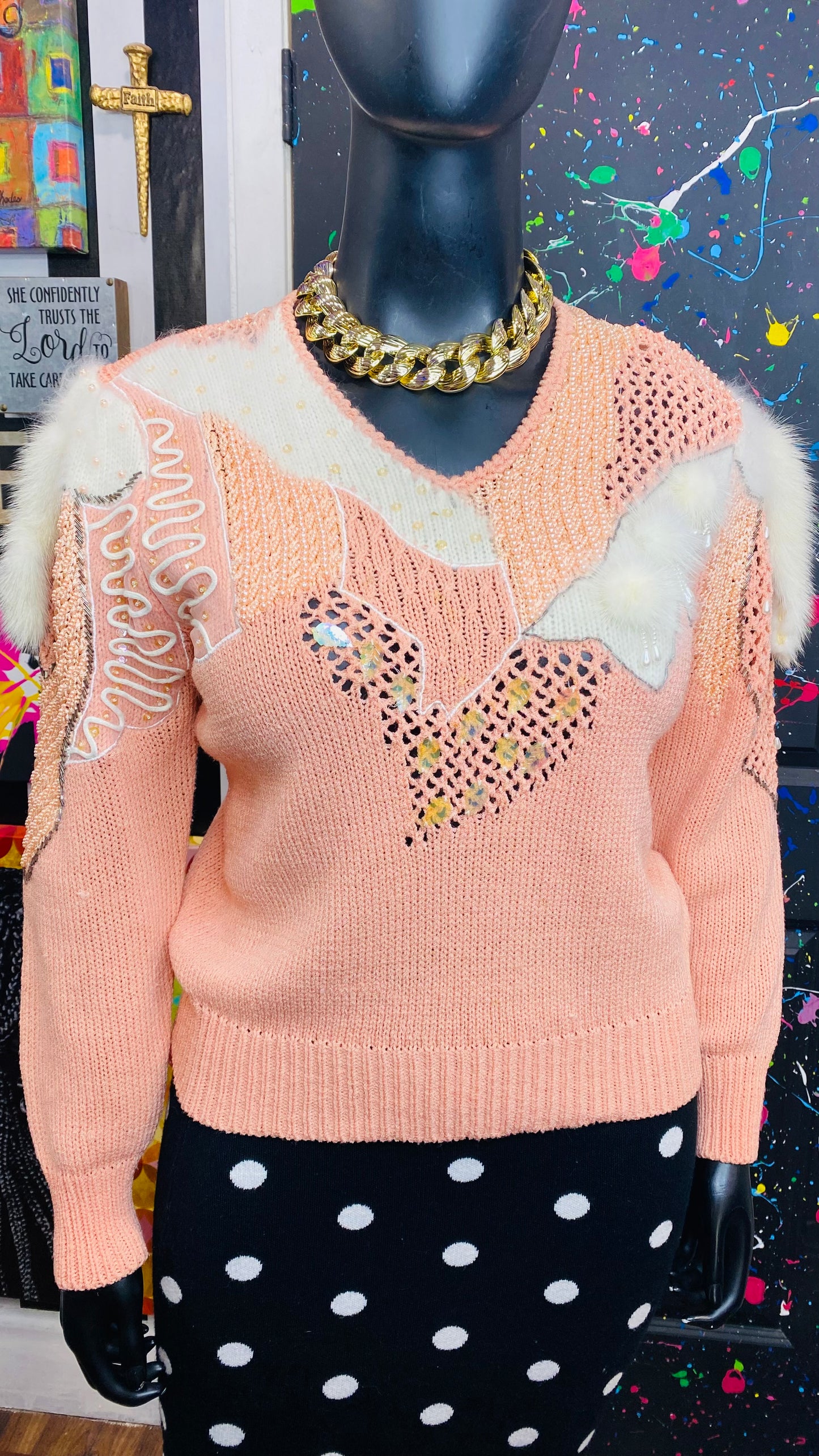 Vintage Wool & Rabbit Hair Peach Sweater (14)