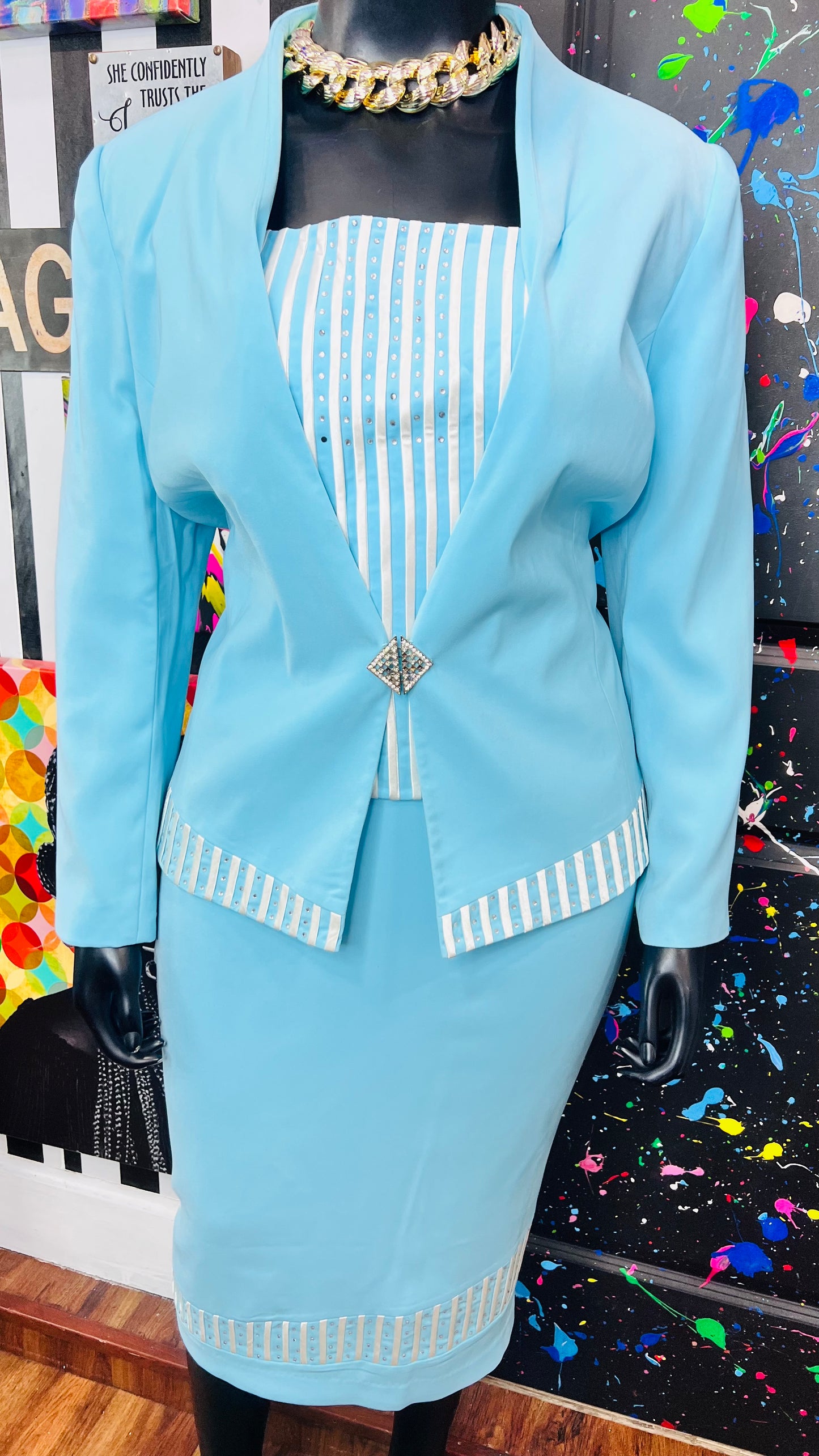Vintage Blue & White Skirt Suit (18)