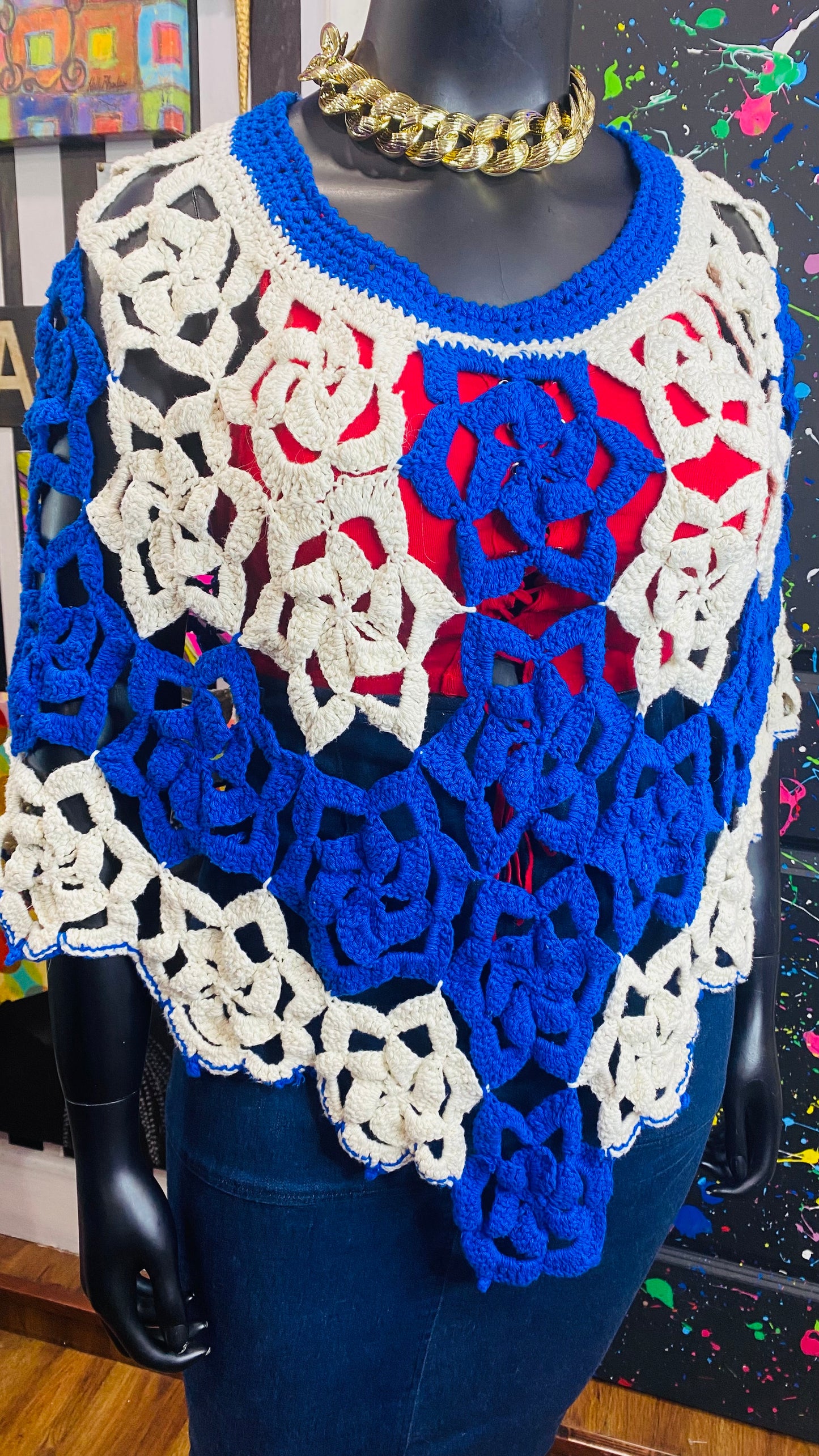 Vintage Crochet Shaw| Skirt| Swimsuit Cover (OS)