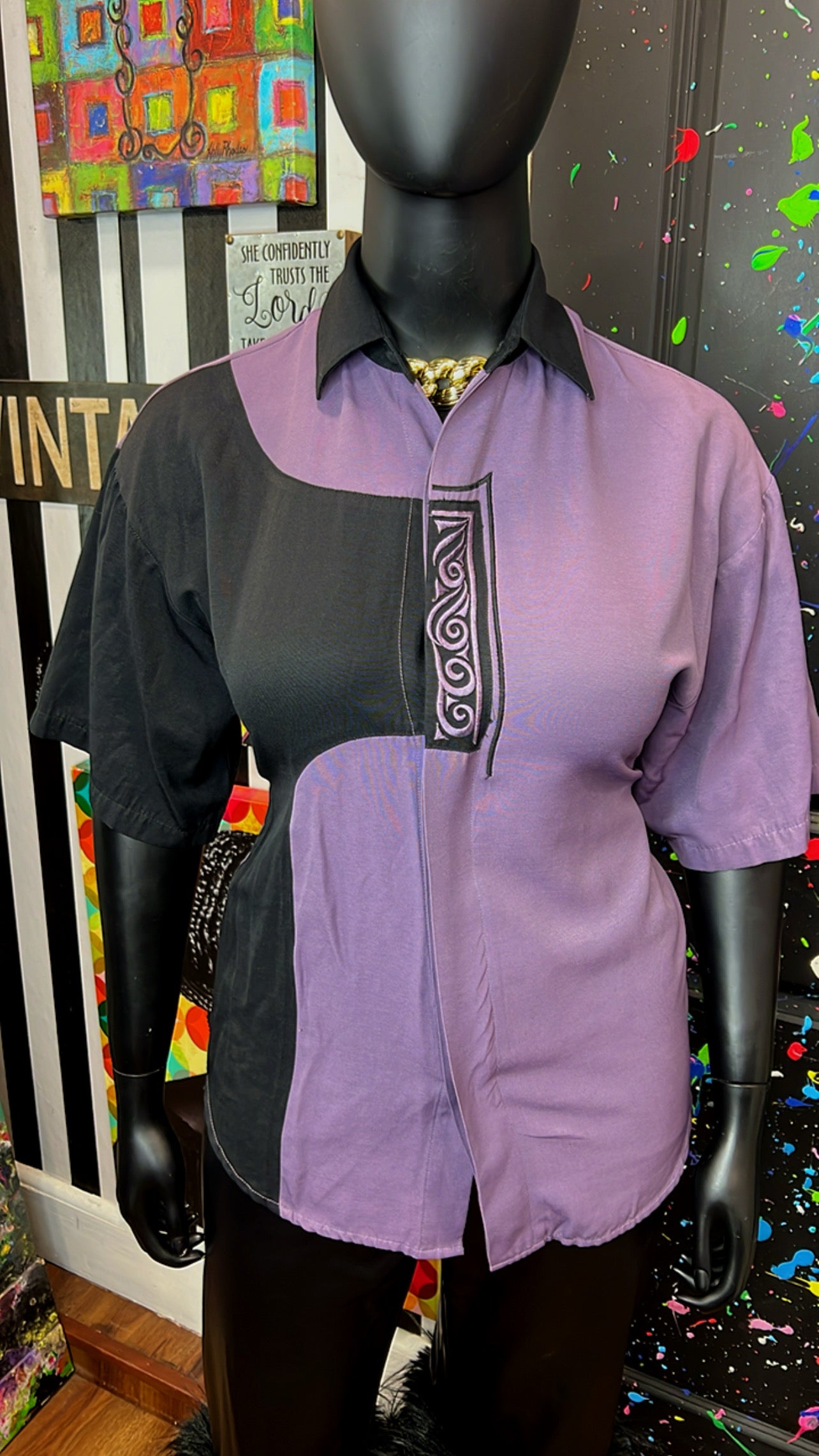 Vintage Purple & Black 90’s Blouse (14)