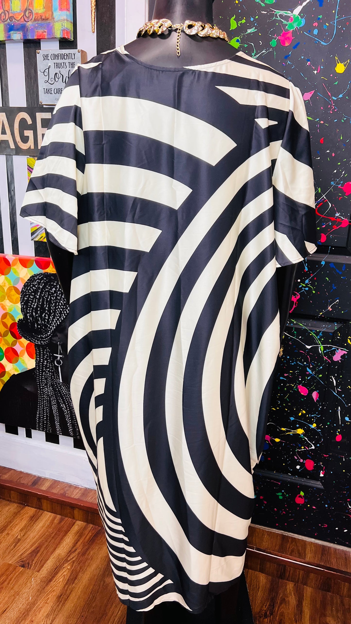 Silk Like Cream & Black Dress (16)