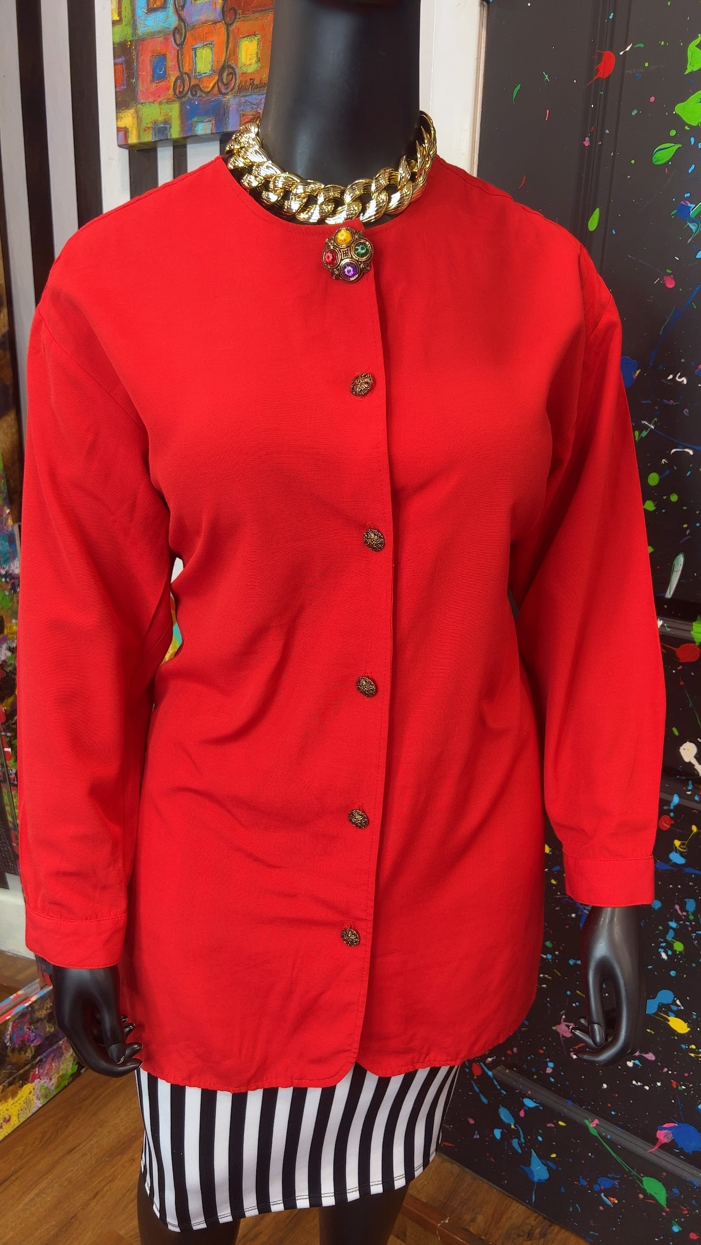 Vintage Red Blouse w/ Jewel Blouse (18)