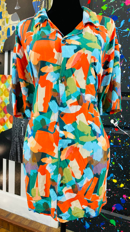 Multi Colored Short Sleeve Blouse