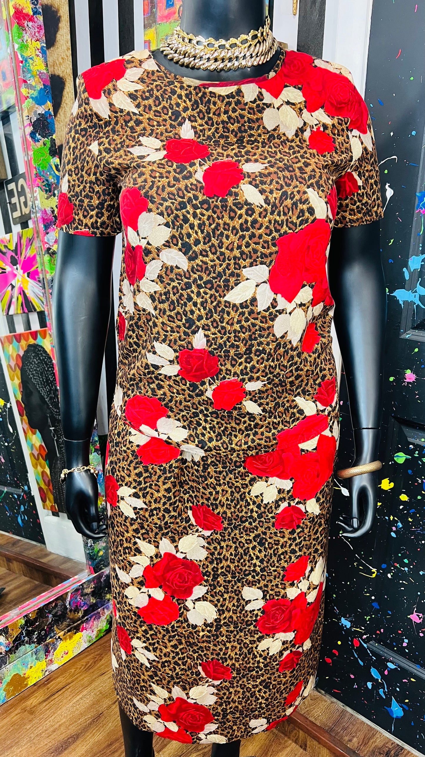 Vintage Rayon Animal Print & Rose Skirt Set (12)