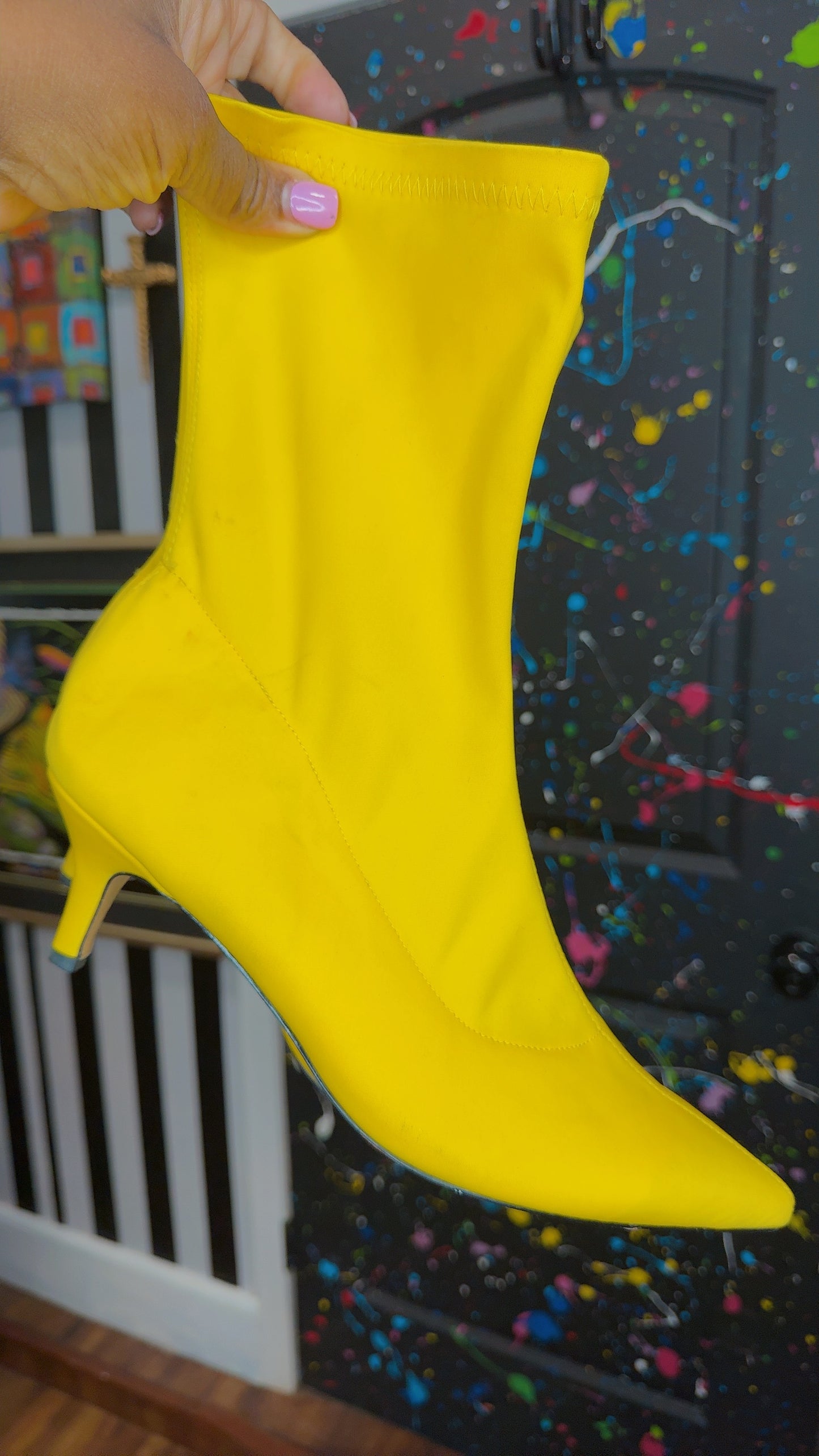 Yellow Kitten Heel Sock Boot (11)