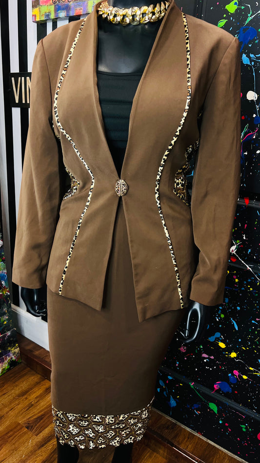 Vintage Chocolate & Animal Print Skirt Suit (18)