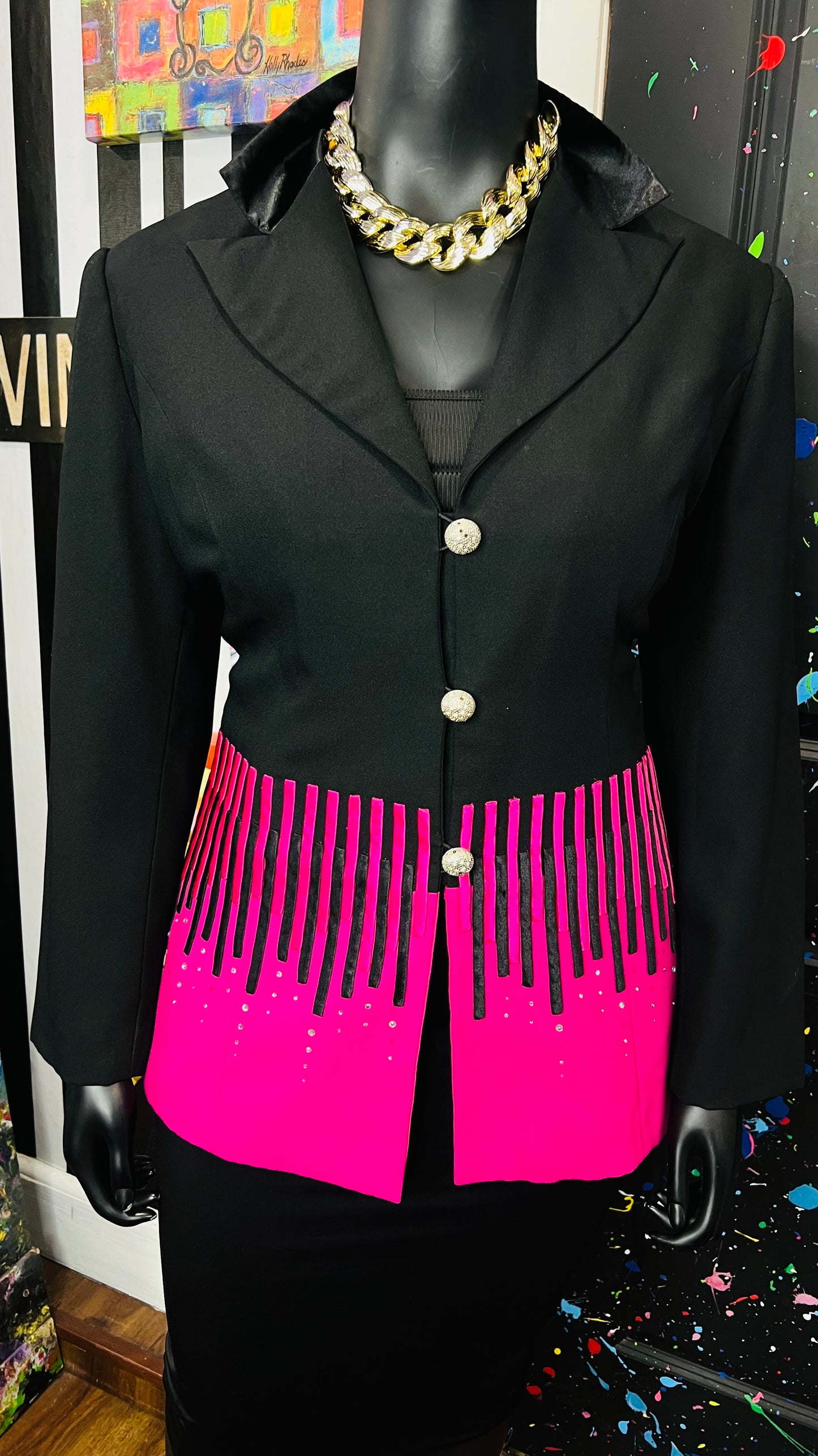 Vintage Pink & Black Jewel Blazer (18W)