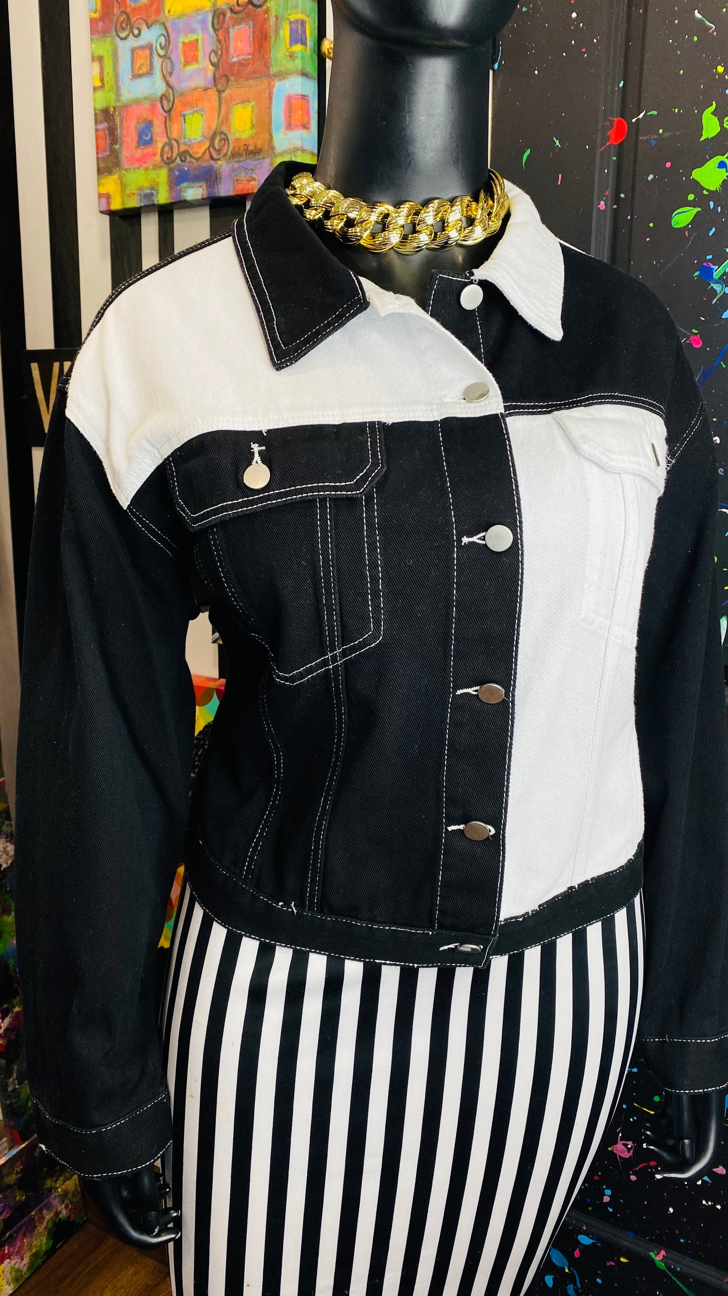 Denim Colorblock Cropped Jacket (20)