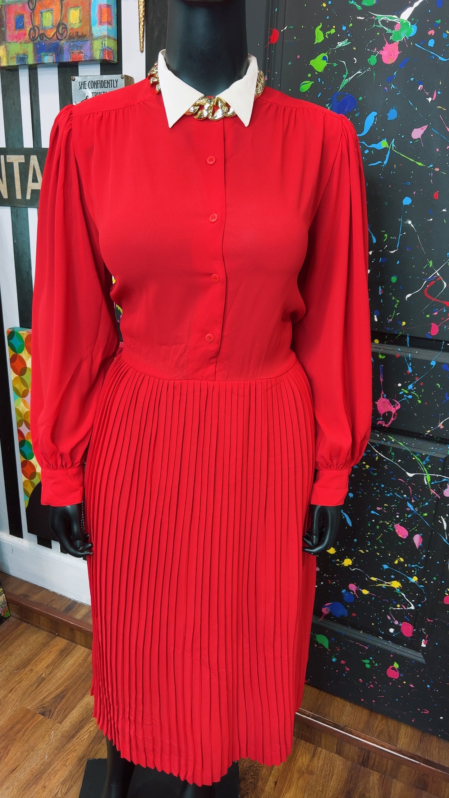 Vintage Red & White Pleated Bottom Dress (18)