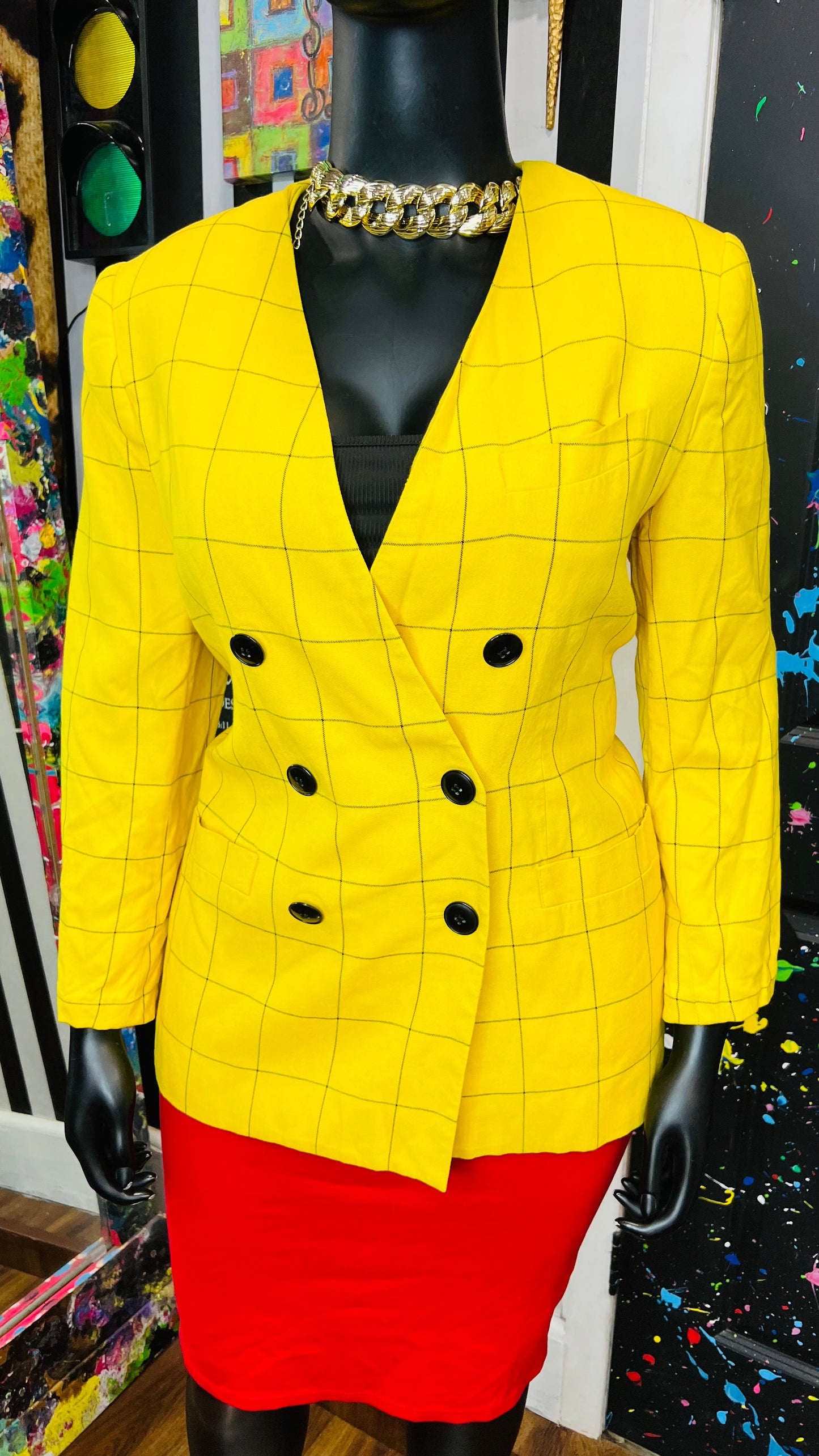 Vintage Yellow & Black Pinstriped Blazer (14)