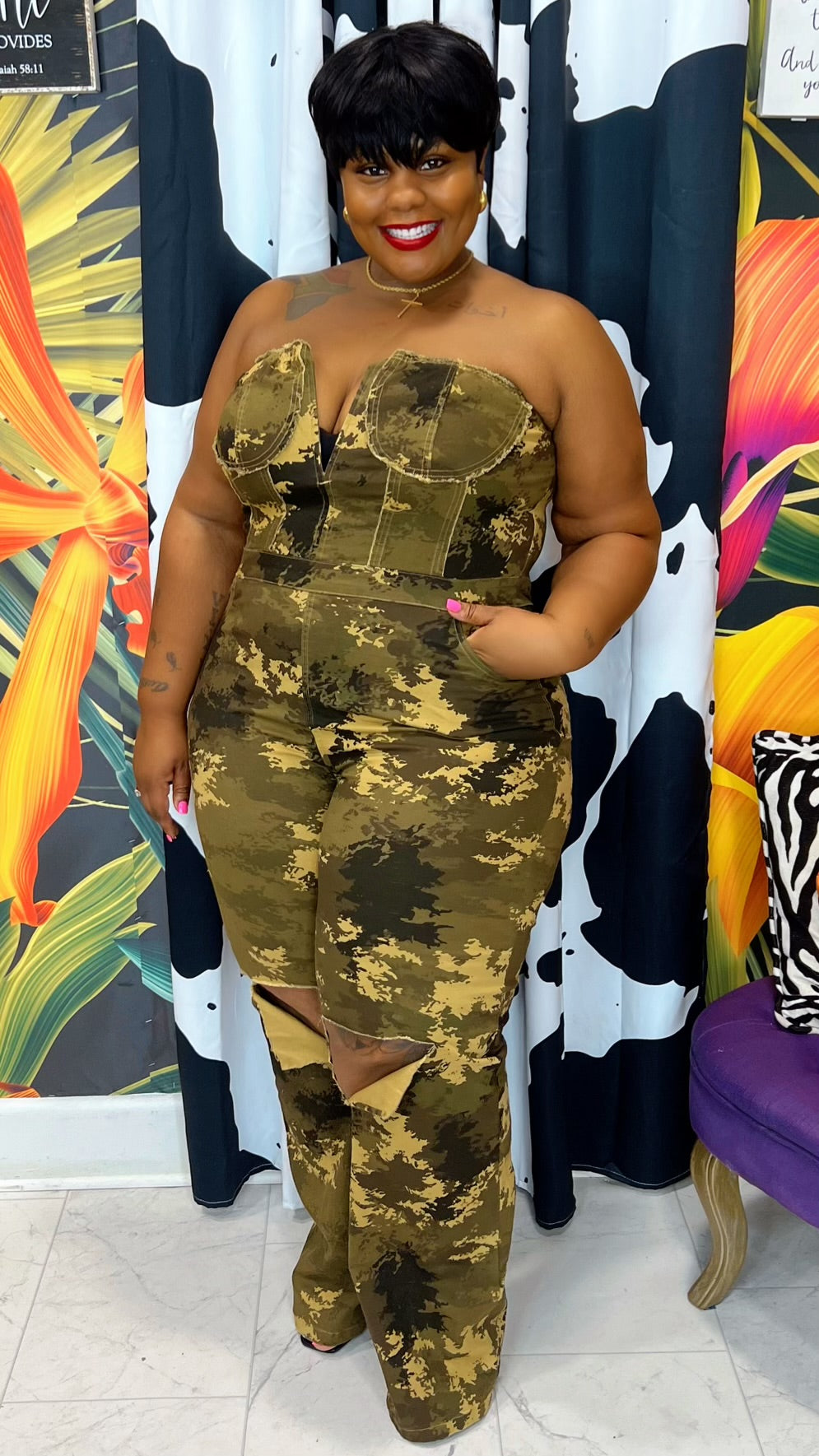 Plus Size Vintage Inspired - Camo Cutie Jumpsuit