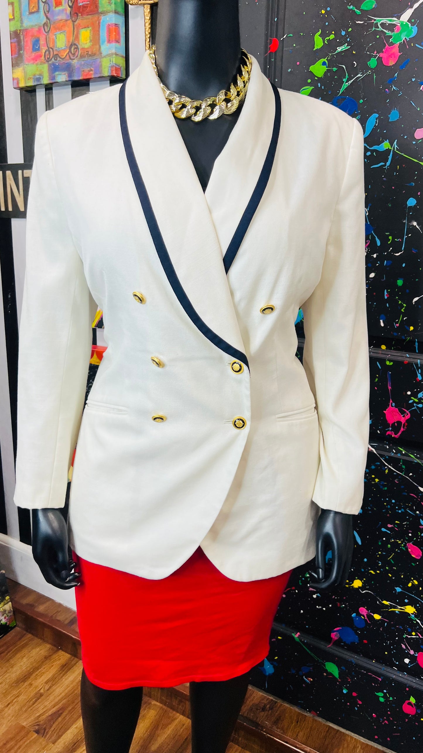 Vintage Cream Navy Blue & Gold Blazer (18W)