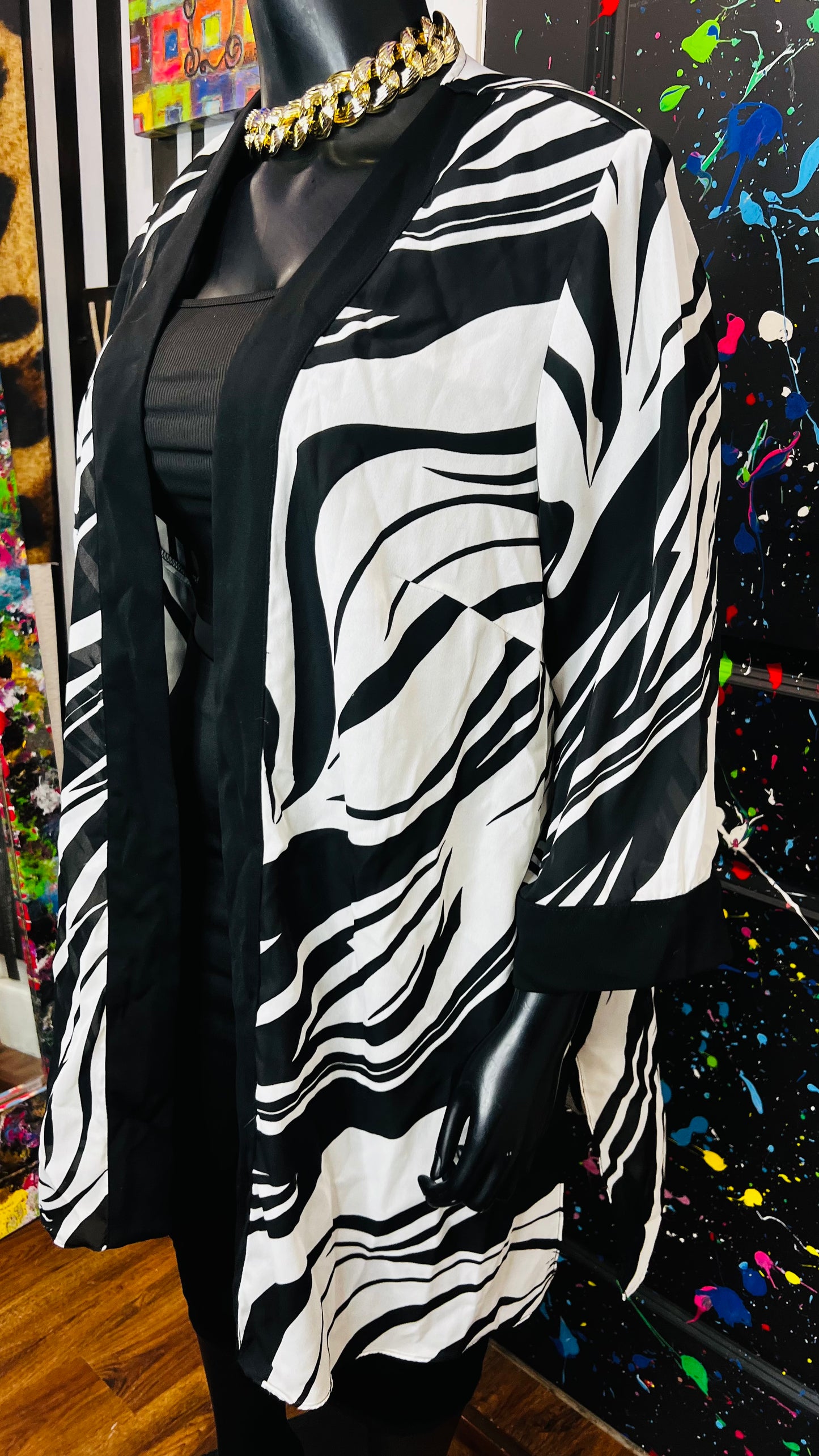 Vintage Open Black & White Sheer Duster (OS) up to 22