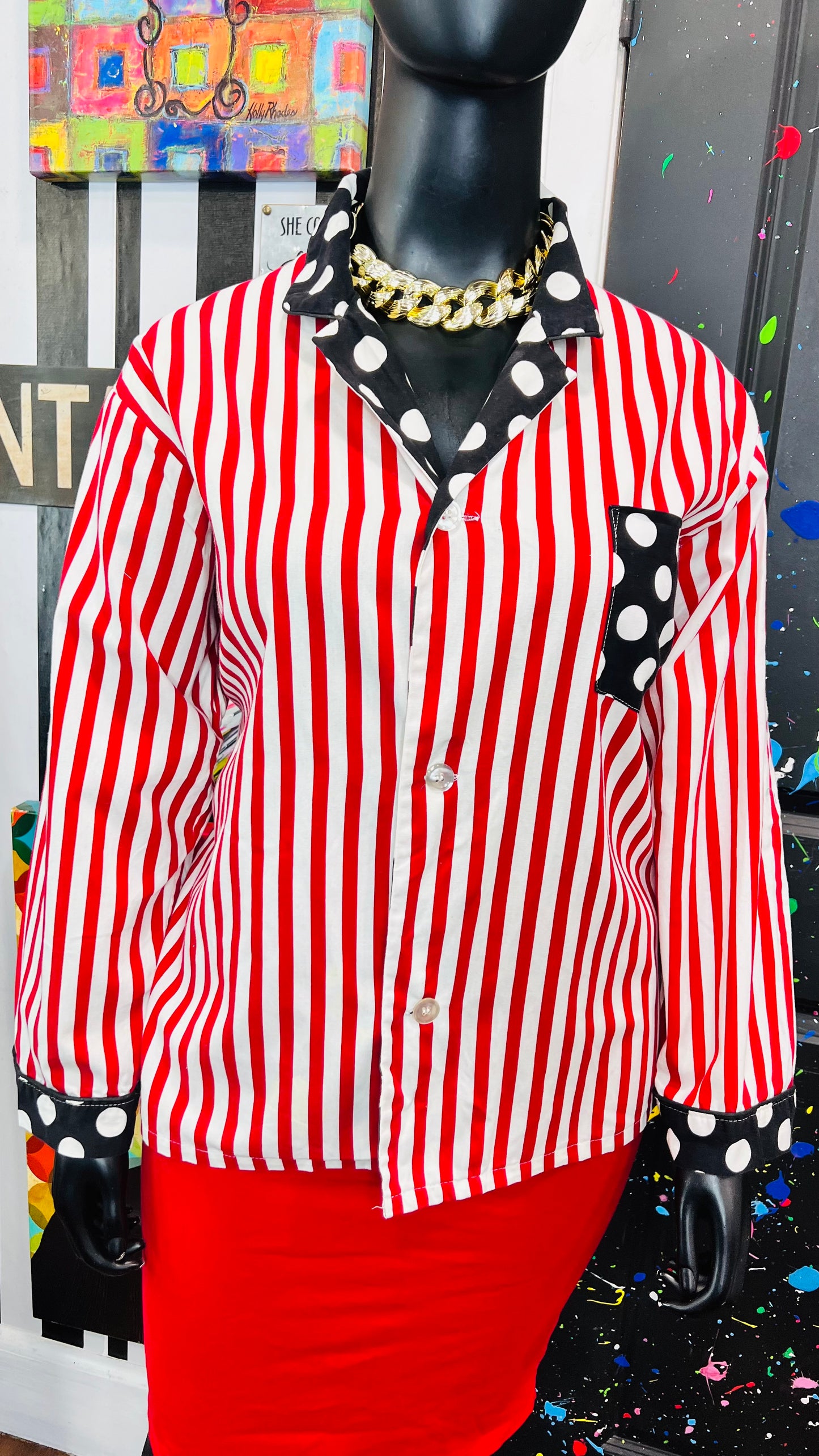 Vintage Cotton Polka Dot & Stripes Blouse (22)