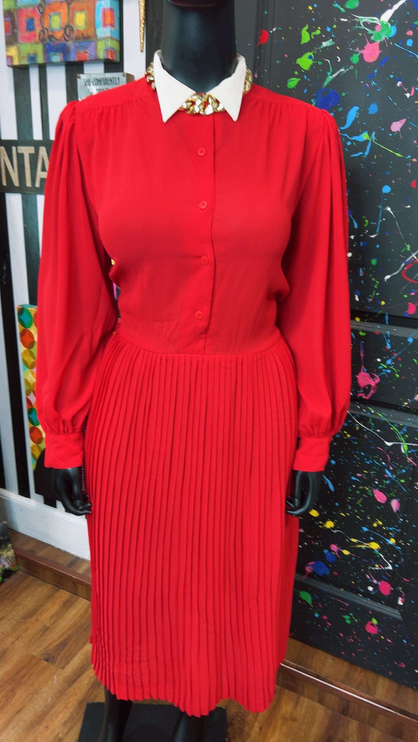 Vintage Red & White Pleated Bottom Dress (18)