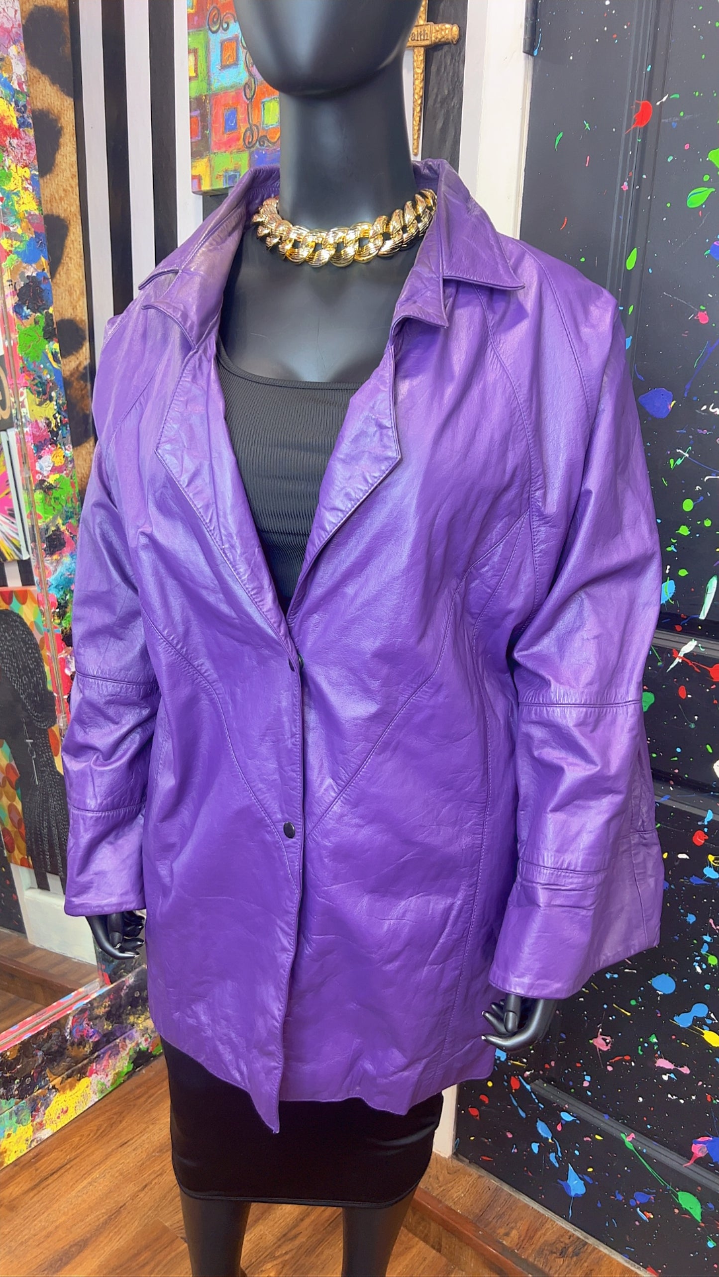Vintage Genuine Leather Purple Coat (24)