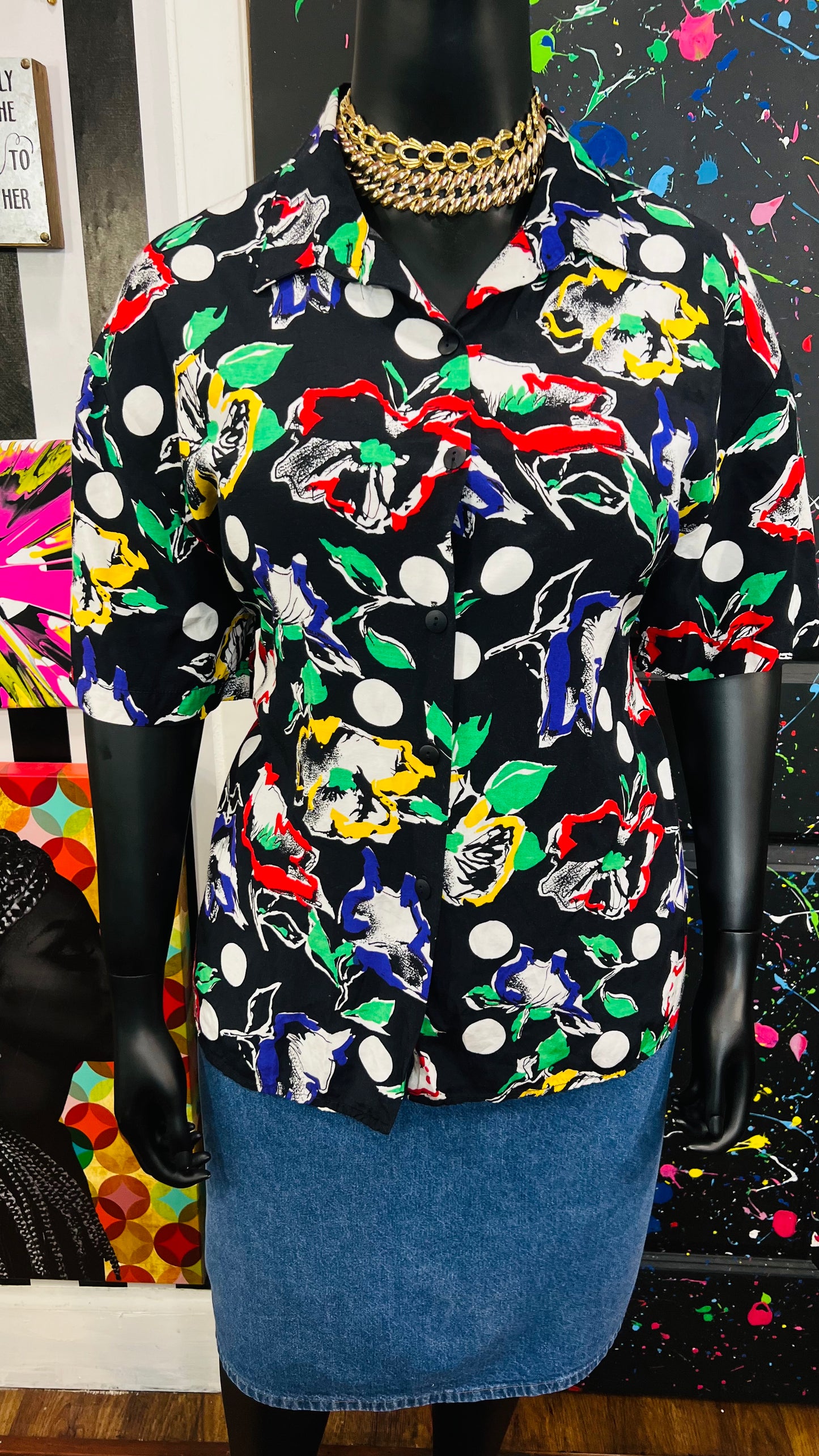 Vintage Polka Dot Abstract Blouse (18)