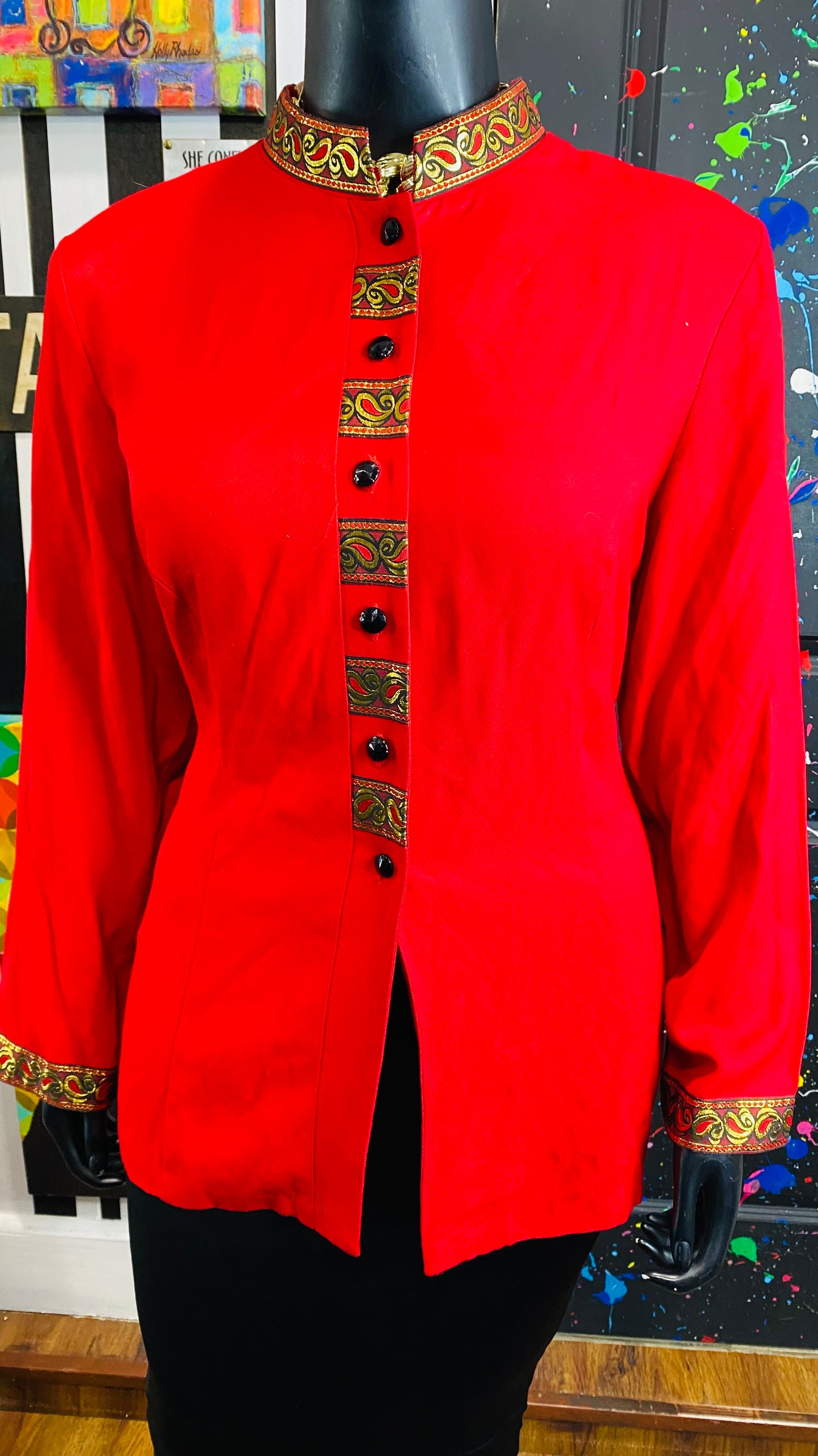 Vintage Red & Gold Long Sleeve Blouse (20)