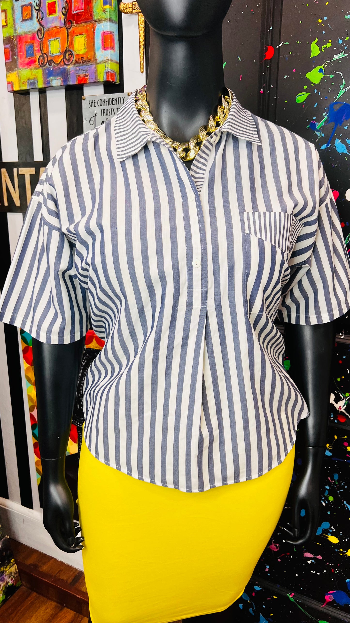 Vintage Mixed Striped Blouse (16)