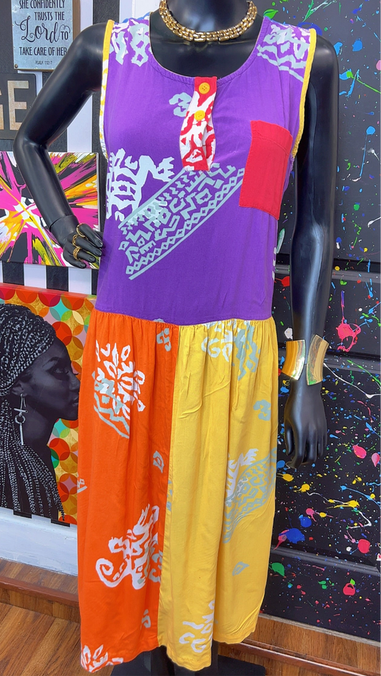 Vintage Rayon Color Block Dress (14)