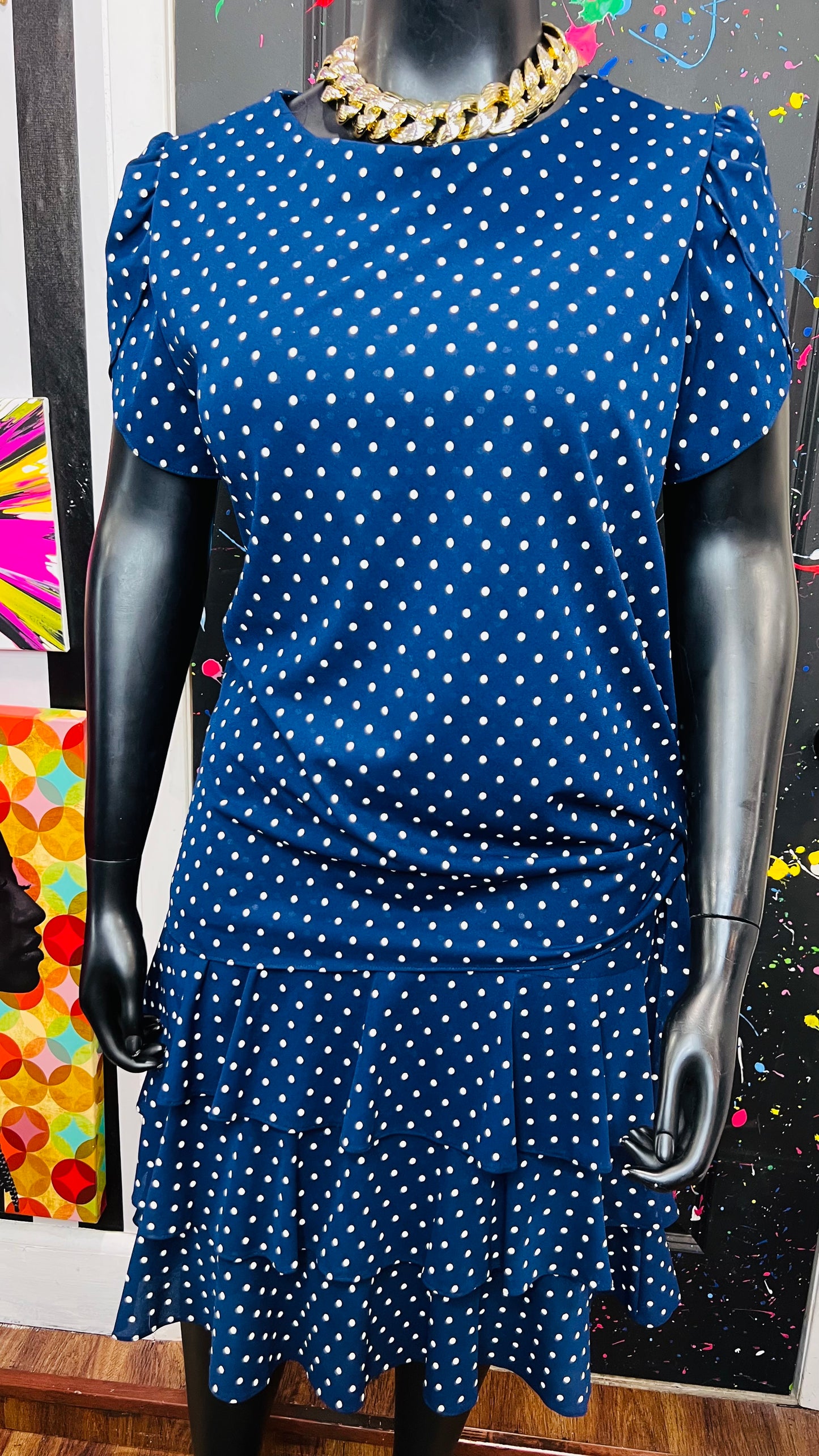Vintage Blue & White Polka Dot Layered Dress (18)