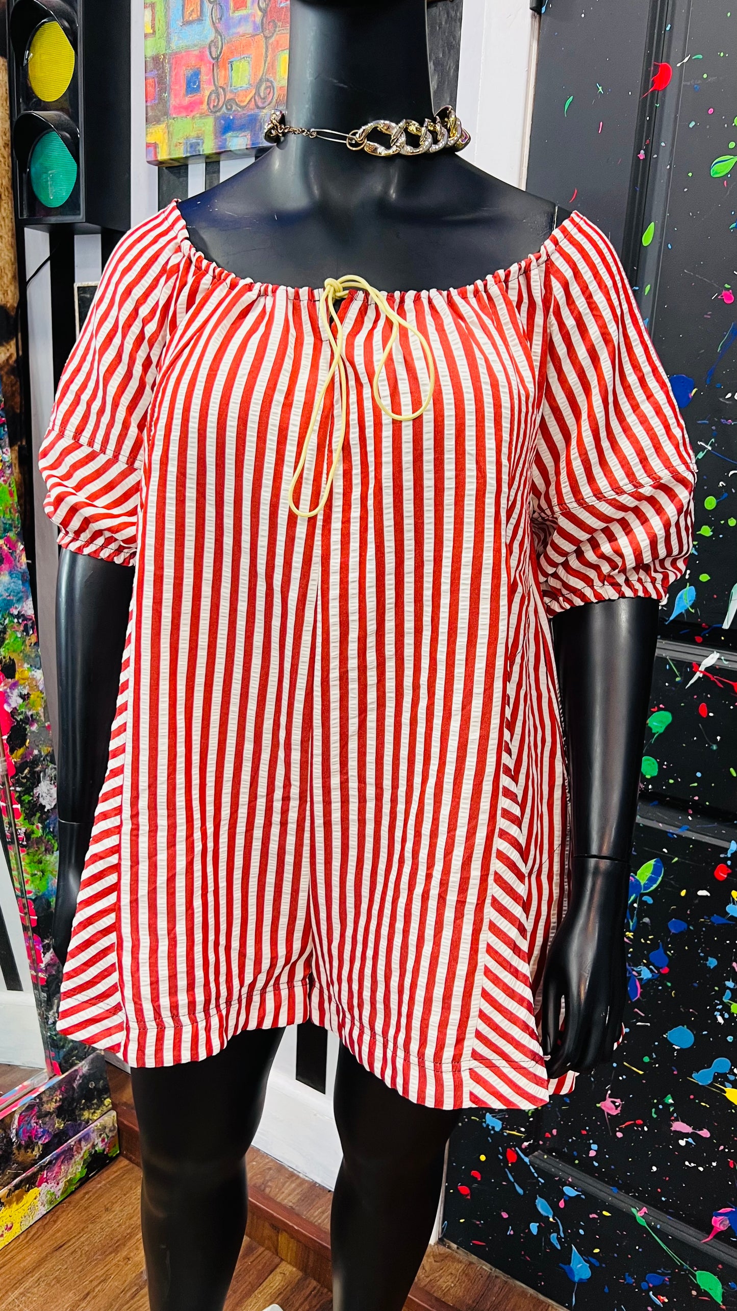 Vintage White & Red Striped Romper (12/14)