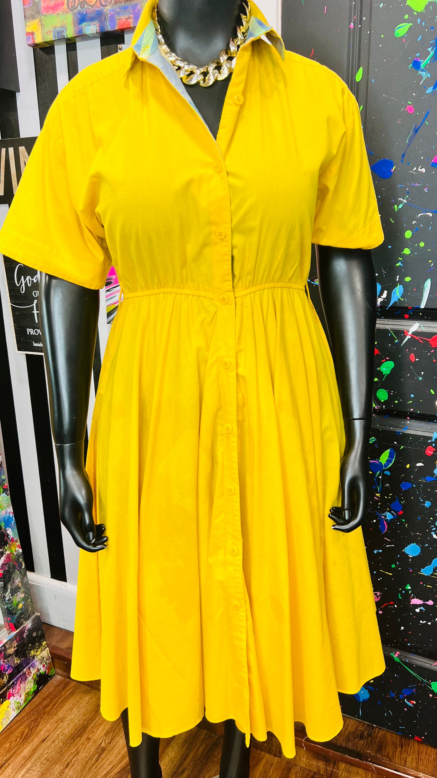 Vintage Yellow Cotton Dress (12/14)
