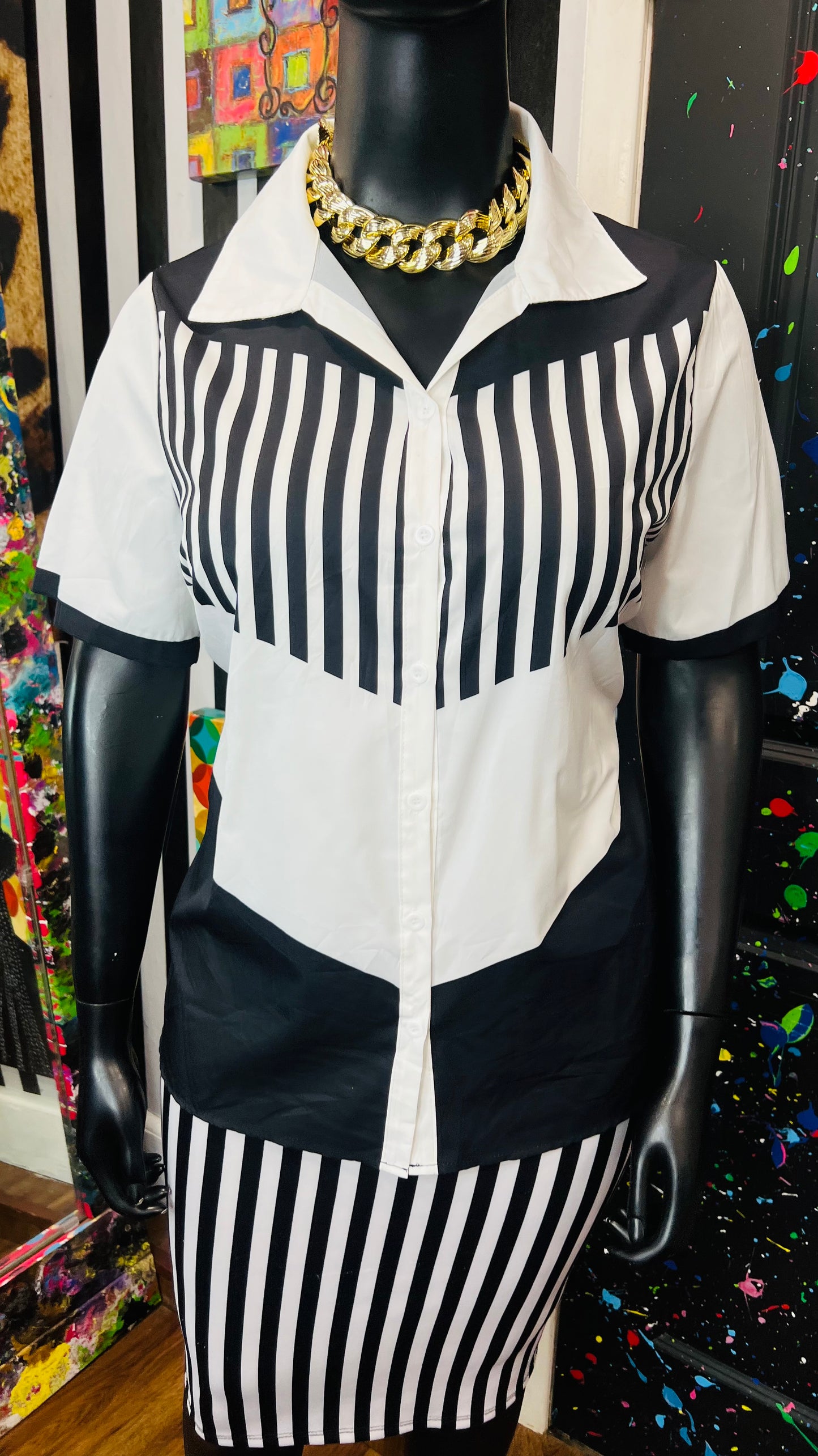 Vintage Inspired Black & White Striped Blouse (18)