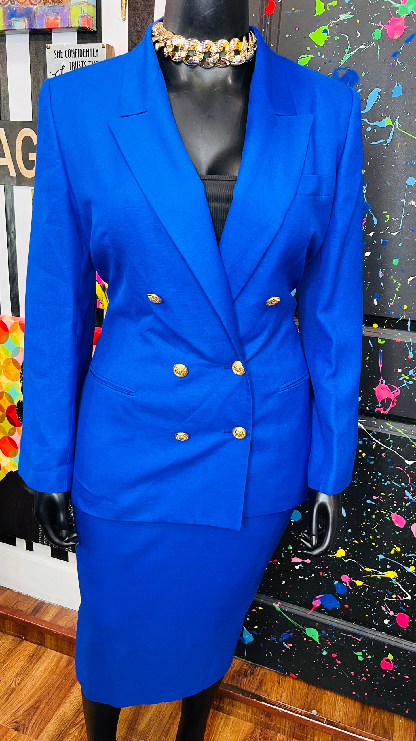 Vintage Cobalt Blue Skirt Suit (16)