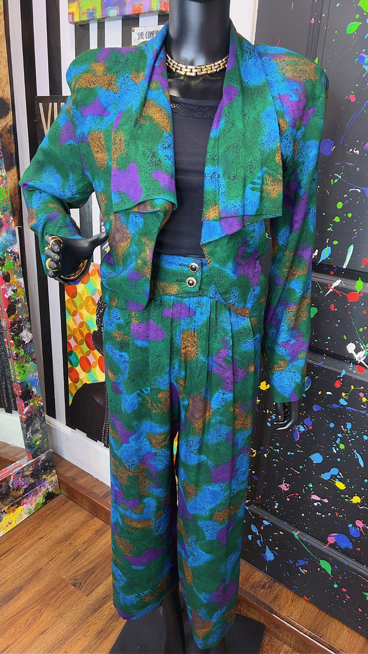 Vintage Abstract Rayon Pants Set (14)
