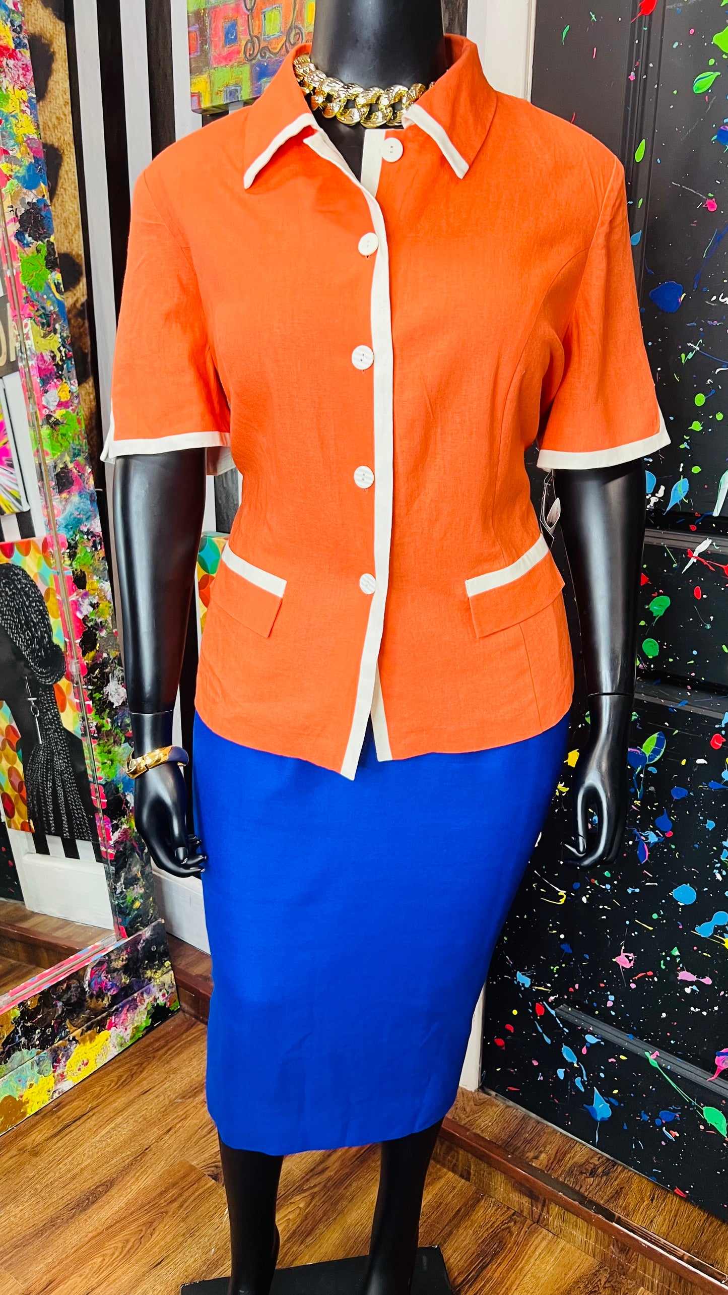 Vintage Deadstock Orange & White Blazer Blouse (20W)
